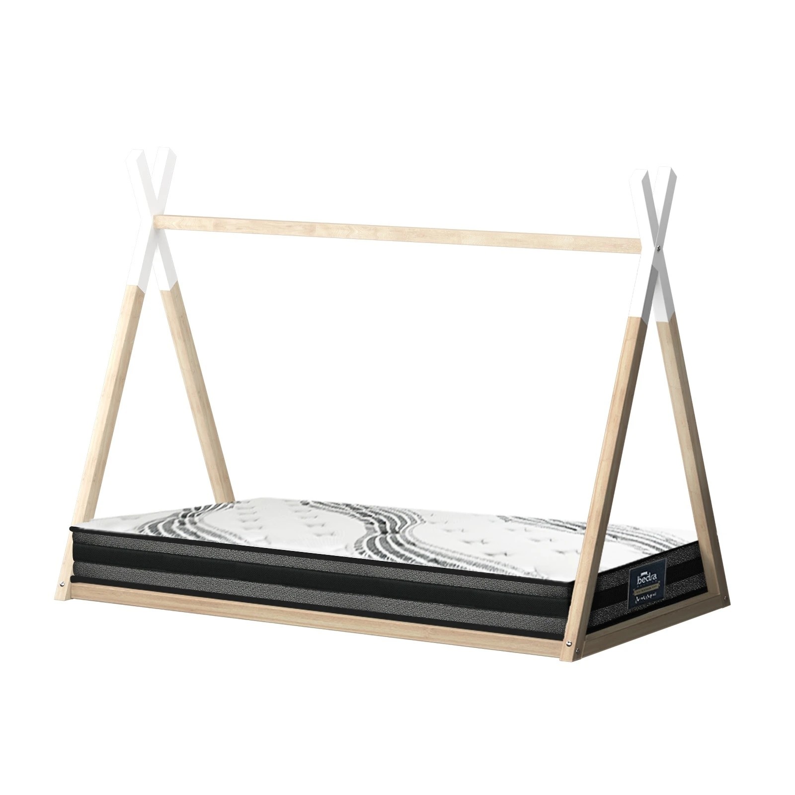 1 Oikiture Kids Bed Frame With Single Mattress Set Teepee House Style
 - Multi, 1 of 10