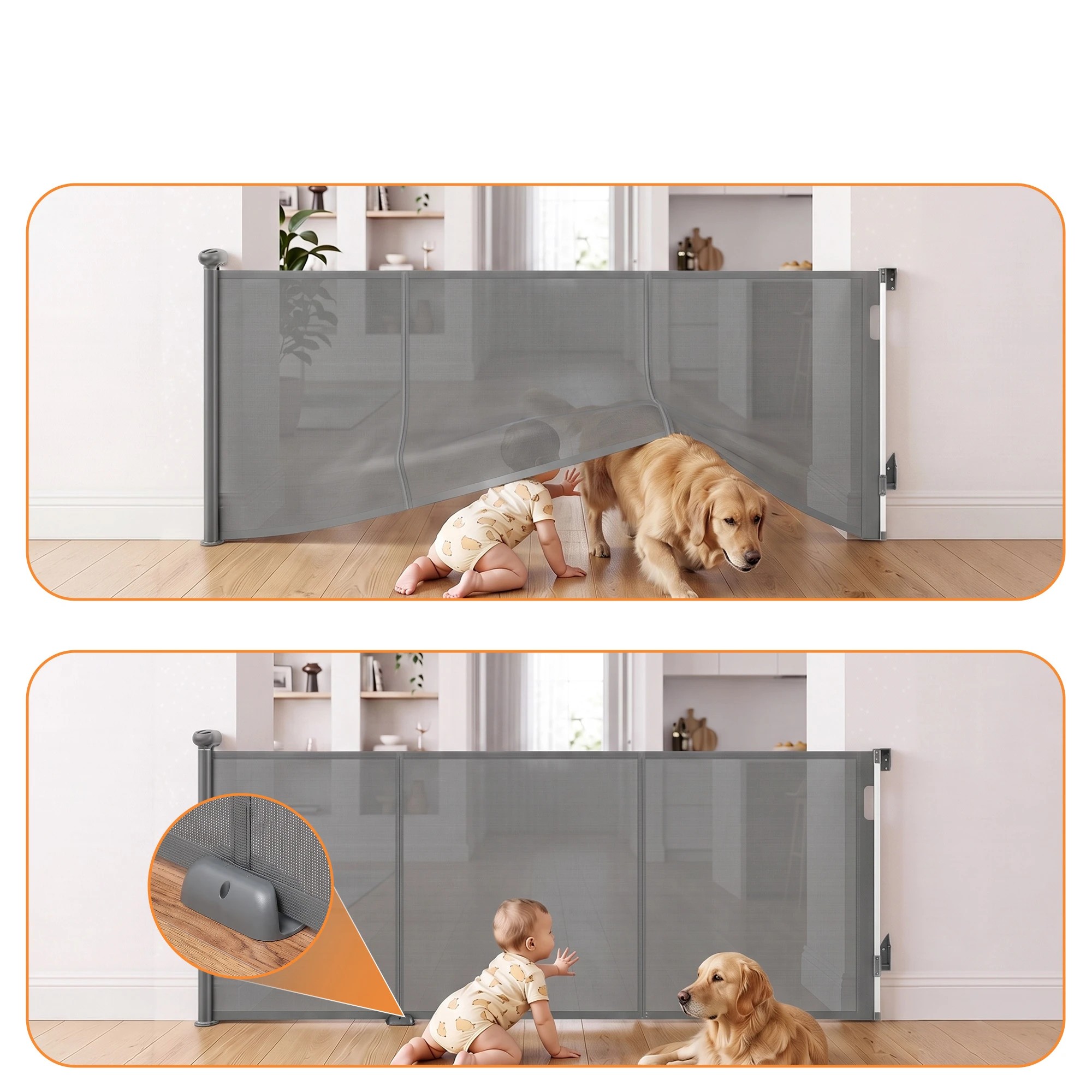 5 Keezi Retractable Gate Extends up to 400cm Baby Gate Pet Safety Fence Grey - Grey, 5 of 9