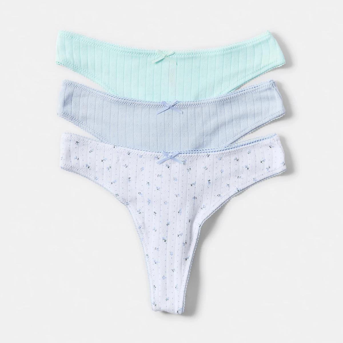 1 3 Pack Pointelle G-String Briefs FLORAL DOT, HALOGEN BLUE, BAY BREEZE, 1 of 9