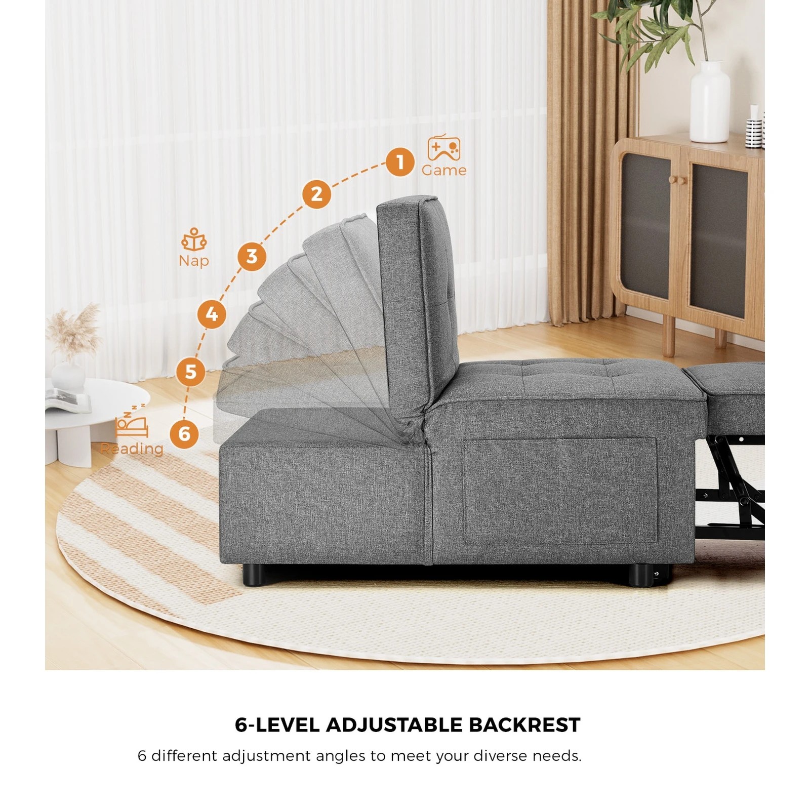 5 Oikiture 4 In 1 Convertible Sofa Bed Ottoman Couch Lounge Recliner Chair Linen
 - Grey, 5 of 10