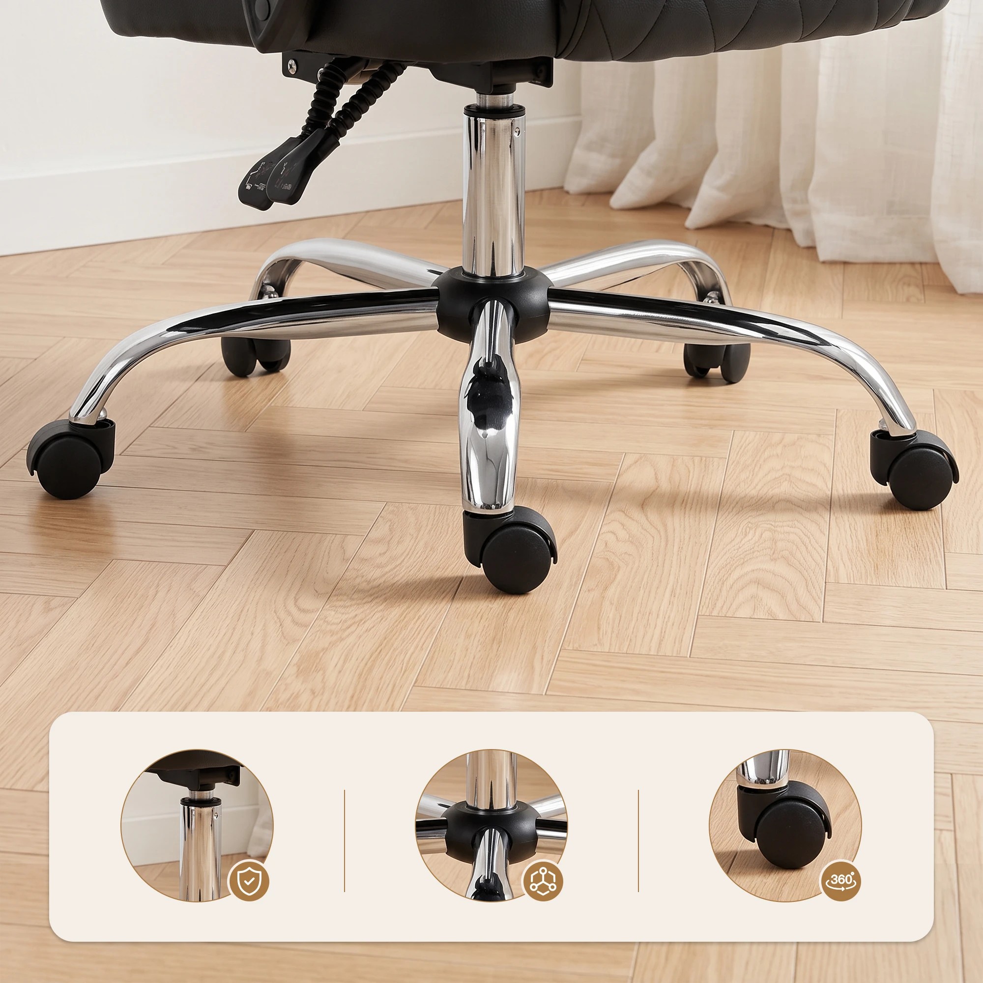 7 Artiss Executive Office Chair Ergonomic Recliner Computer Desk Chair PU Leather - Black, 7 of 7
