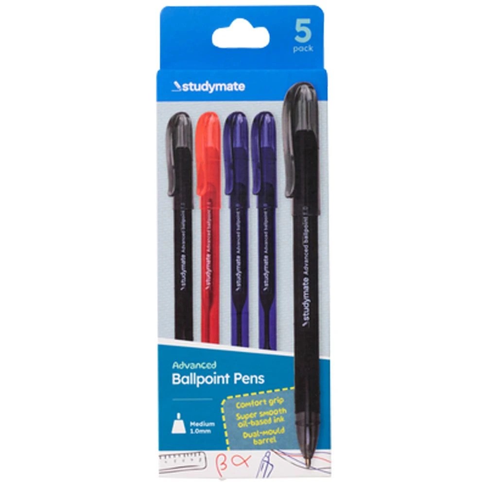1 Studymate 1mm Semi-Gel Capped Ballpoint Pen Assorted 5 Pack, 1 of 7
