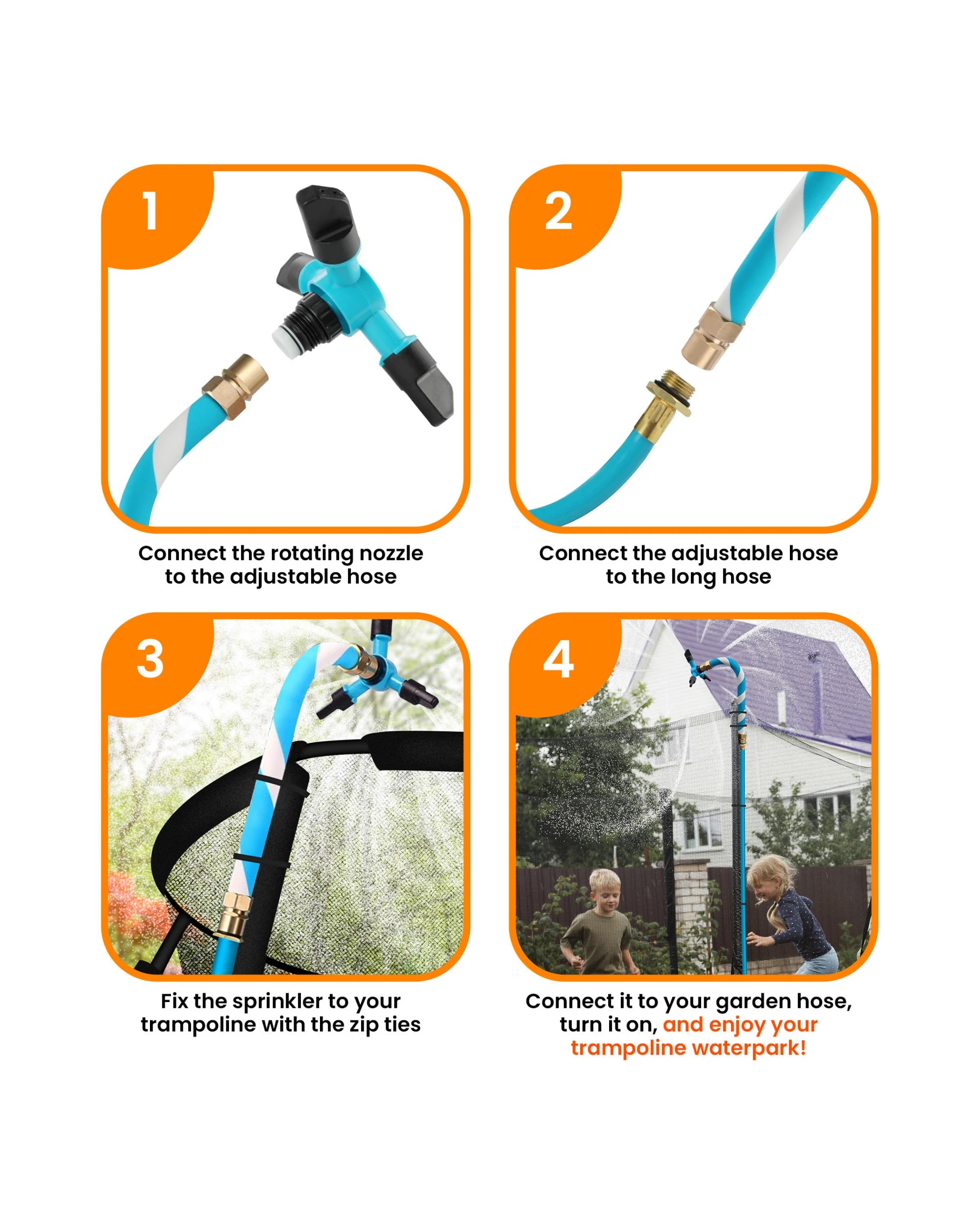 9 Kahuna Waterpark Rotating Trampoline Water Sprinkler Kit With Adjustable Hose, 9 of 10