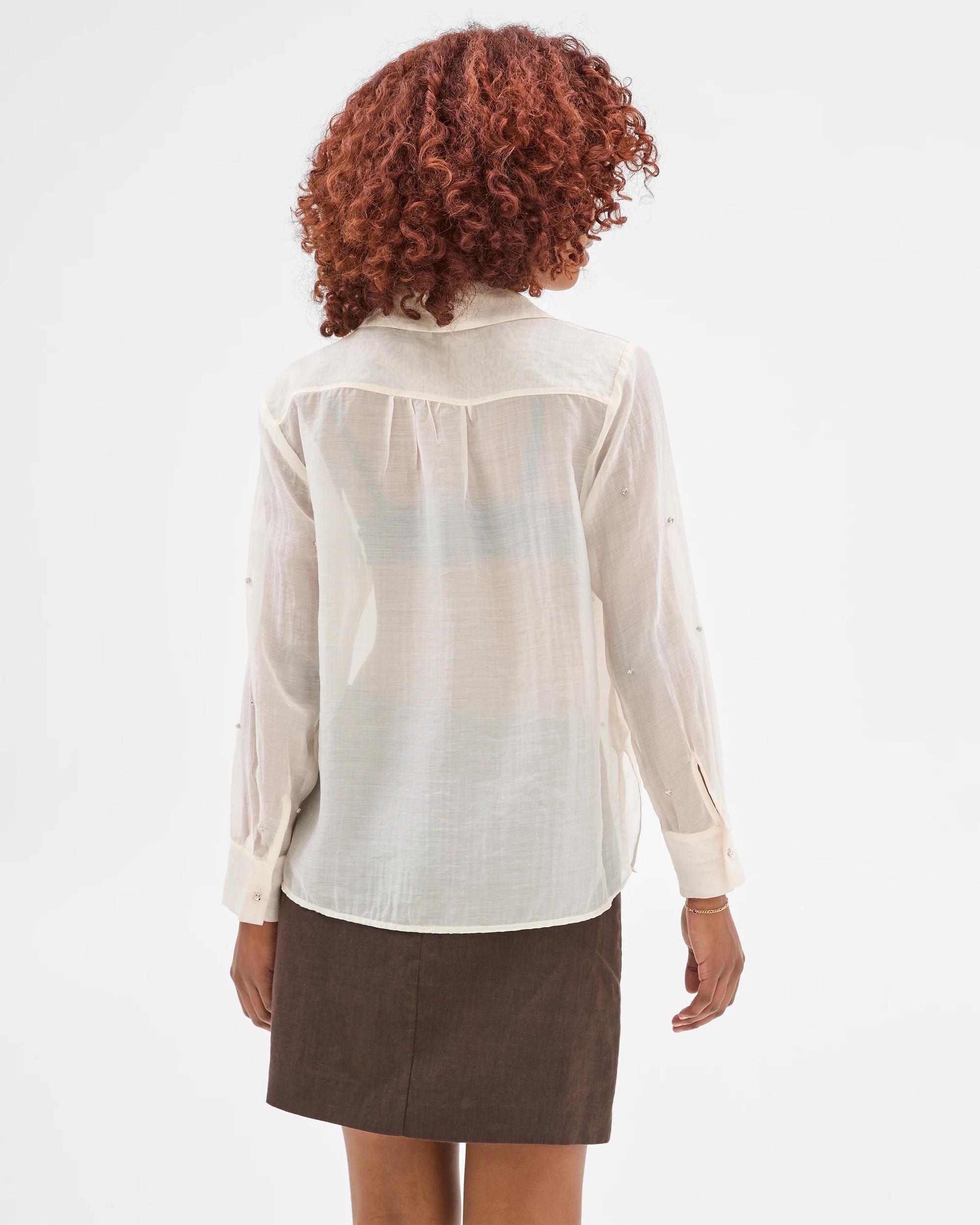 4 Target Petites Long Sleeve Jewel Detail Shirt CREAM, 4 of 5