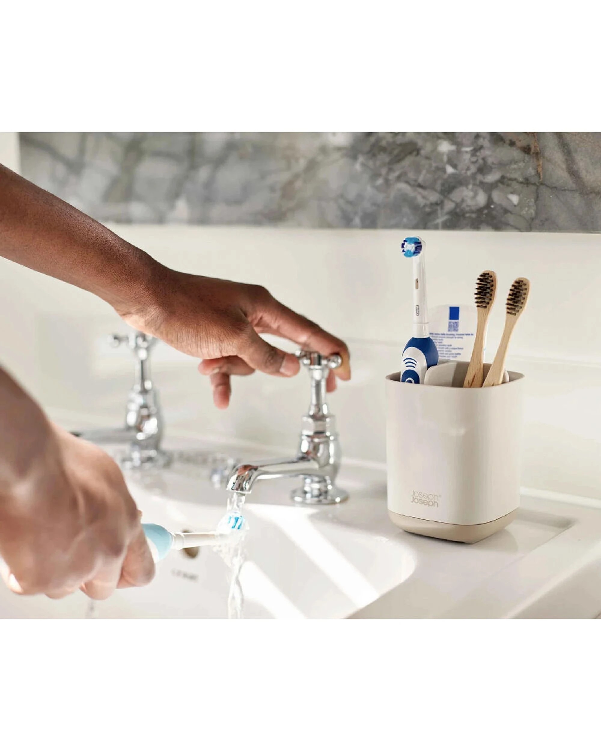 3 Joseph Joseph EasyStore Toothbrush Caddy Twin Pack 12.7cm Matt Finish Ecru 2PK - White, 3 of 6