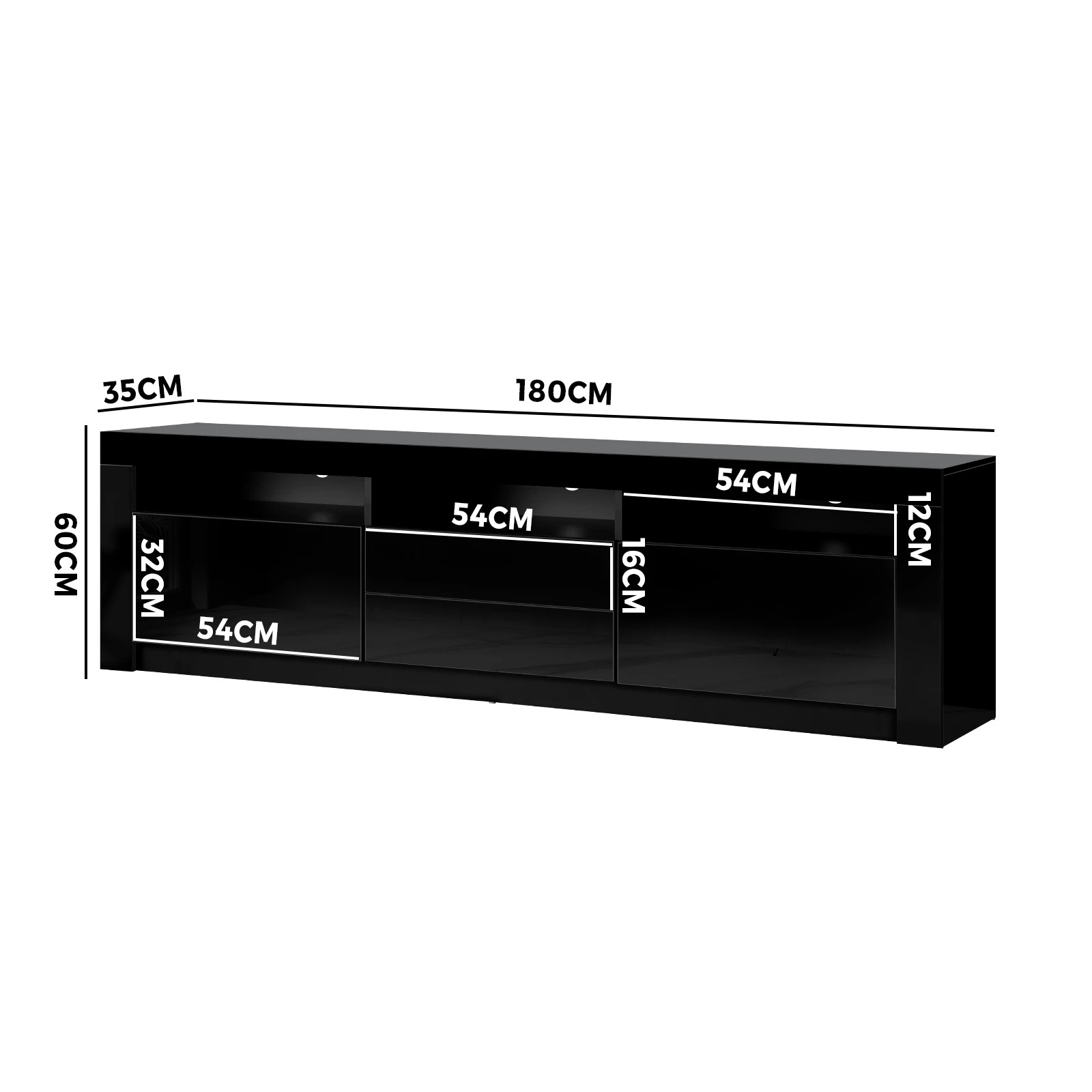 2 Oikiture Entertainment Unit Rgb Led Gloss Black 180cm
 - Black, 2 of 8