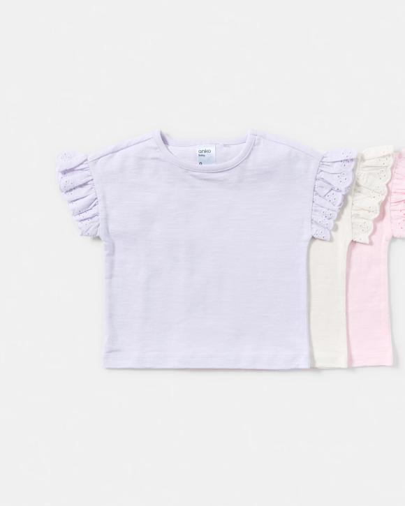3 Pack Broderie Frill T-shirt