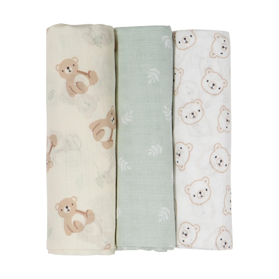 1 3 Pack Organic Cotton Muslin Wraps - Bears, 1 of 6