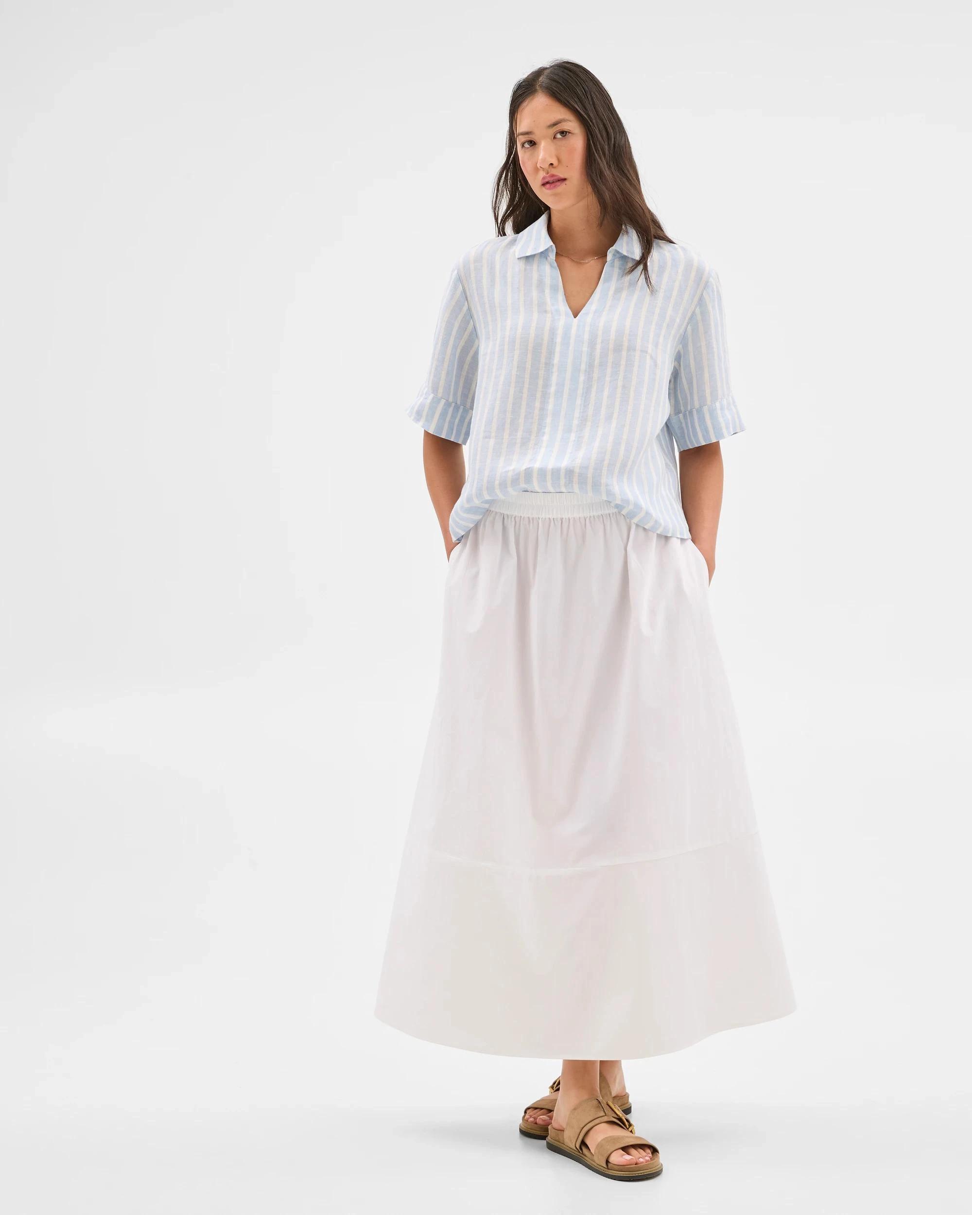 6 Target Woman European Linen Popover Top BLUE / WHITE STRIPE, 6 of 6