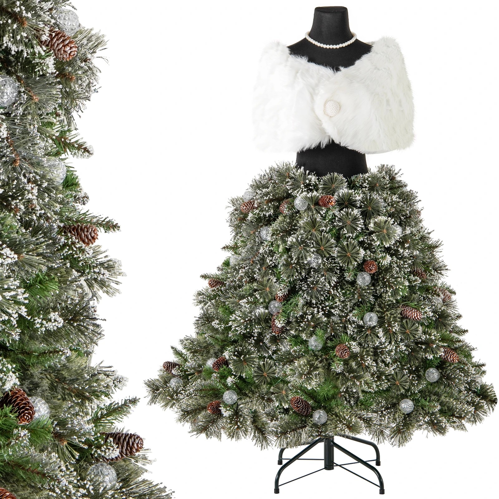 3 Costway 1.5M Pre-lit Mannequin Artificial Christmas Tree Hinged Dress Form Xmas Tree, 3 of 5