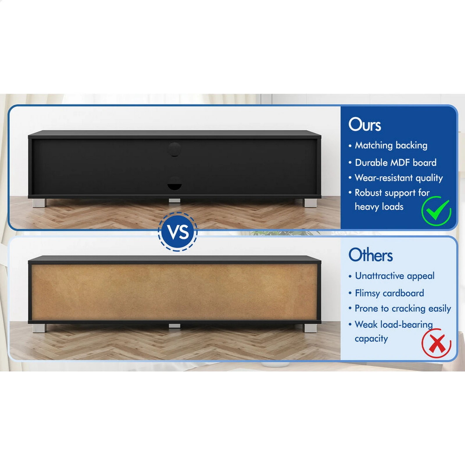 3 Alfordson Entertainment Unit TV Cabinet Stand 120cm Storage Drawer - Black, 3 of 8