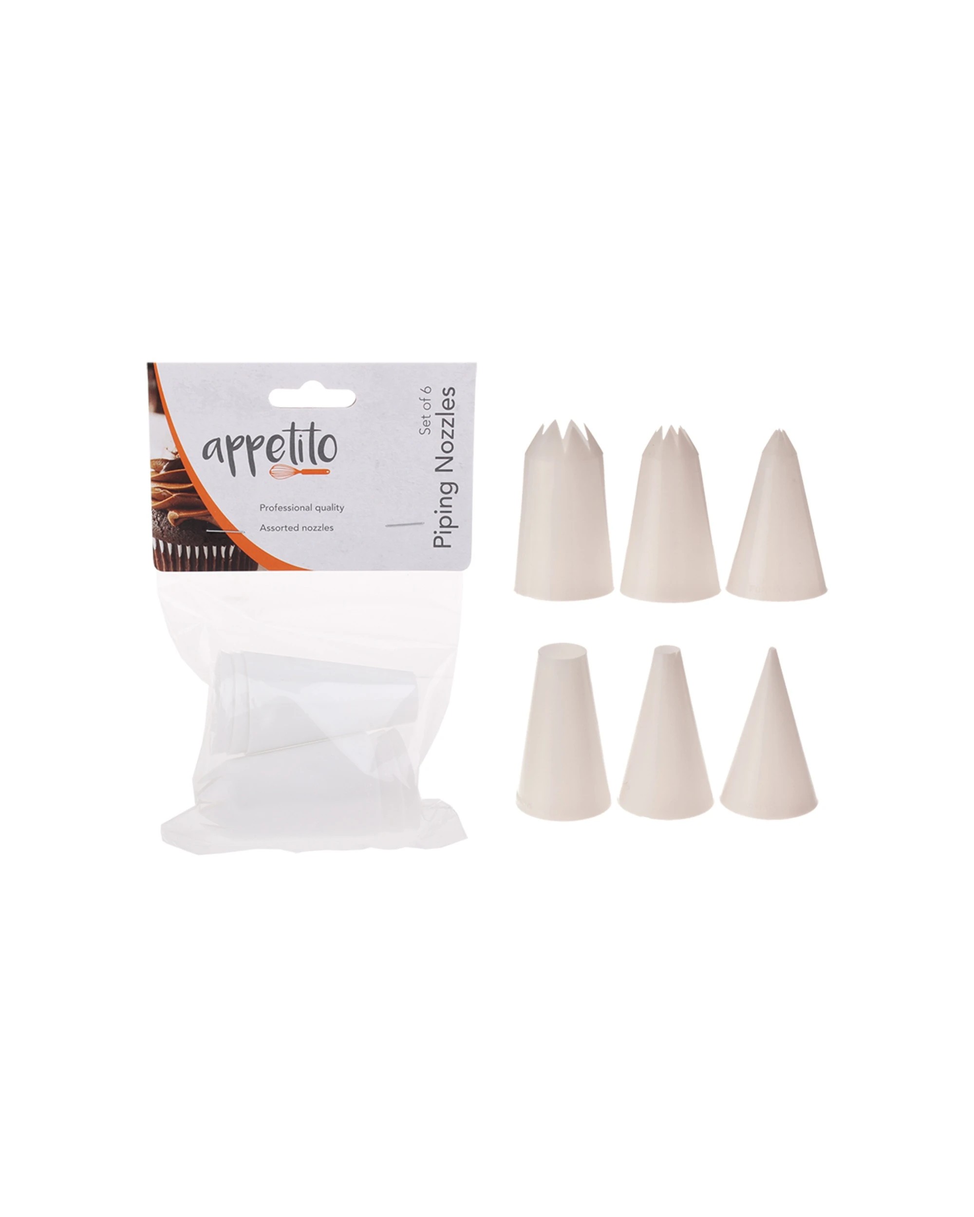 1 Appetito 6pc Plastic Piping Nozzles Professional Quality Home Kitchen - White, 1 of 3