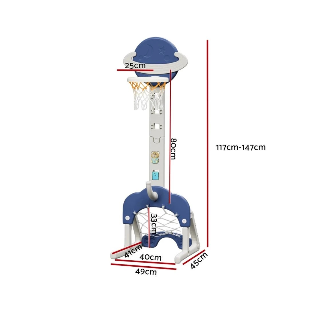 2 Keezi Kids Basketball Hoop Stand Adjustable 6-in-1 Sports Center Toys Set - Blue, 2 of 8