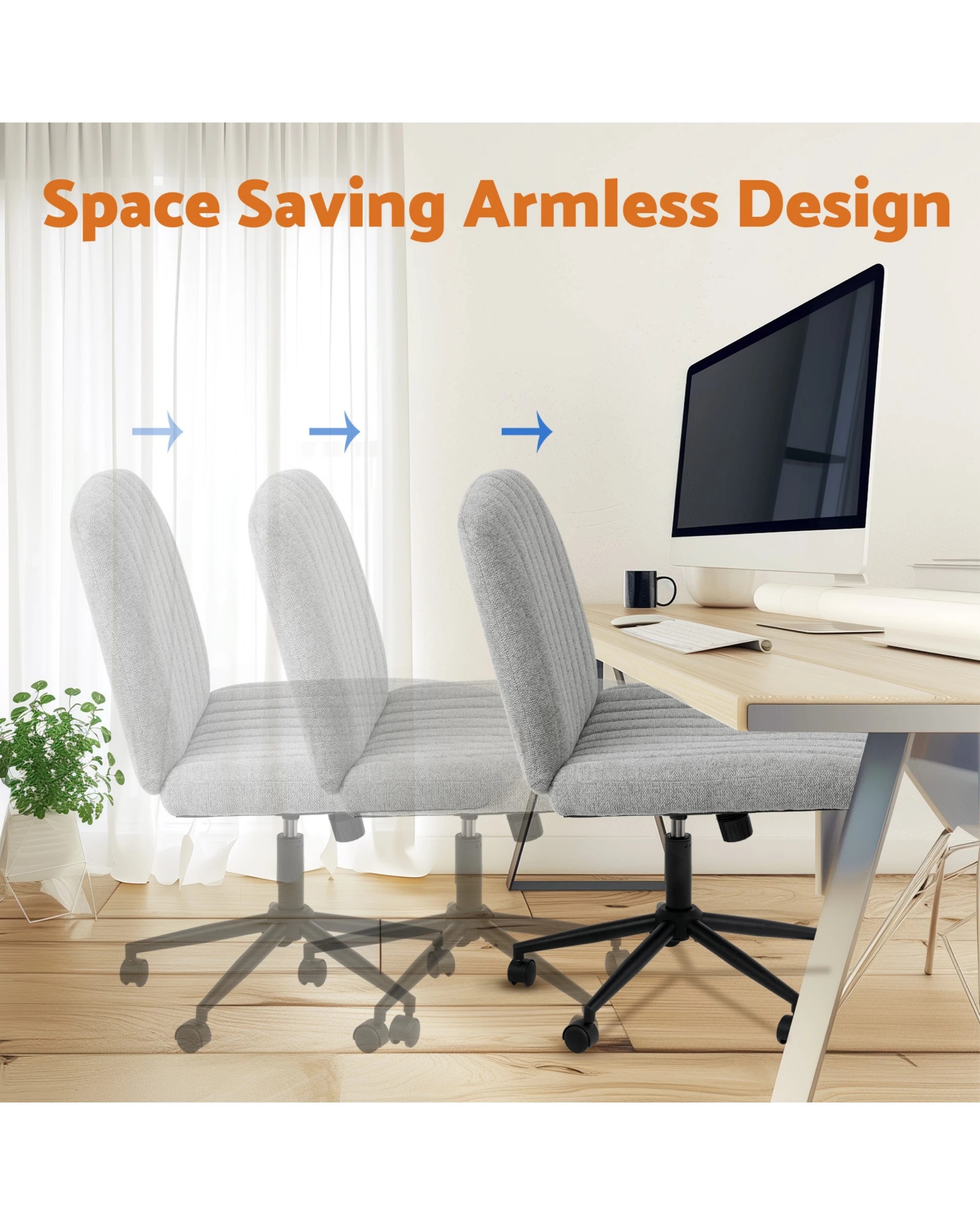 8 Advwin Armless Office Chair Swivel Vanity Chair Grey, 8 of 9