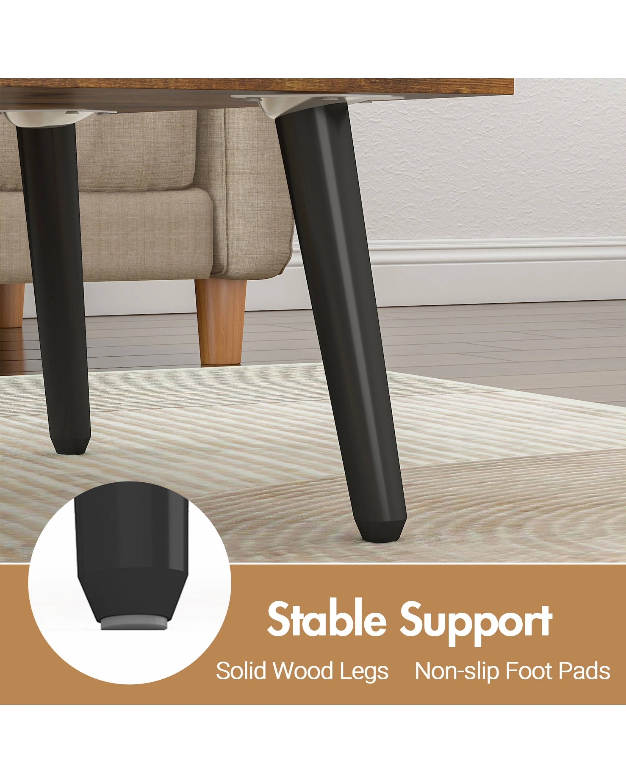 3 Advwin Lift Up Top Coffee Table Side Table w/ Hidden Storage & Shelf Walnut, 3 of 4