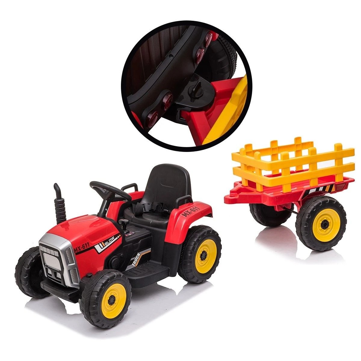 6 AUSWAY 12V Electric Kids Ride On Tractor and Trailer Farm Toy Tractor Set, 6 of 8