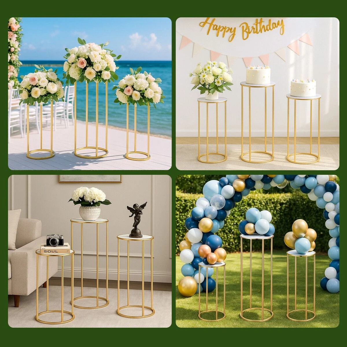 2 AUSWAY Metal Cylinder Stand 3PCS Cake Plant Flower Pot Display Holder, 2 of 2
