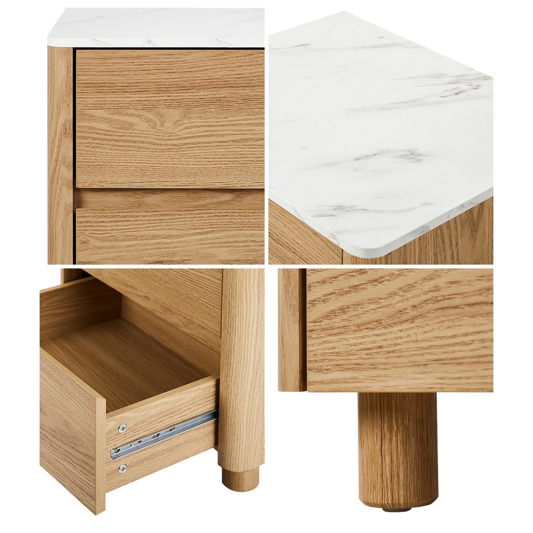 4 Oikiture Bedside Table 2 Drawers Nightstand Faux Marble Top
 - Natural, 4 of 10