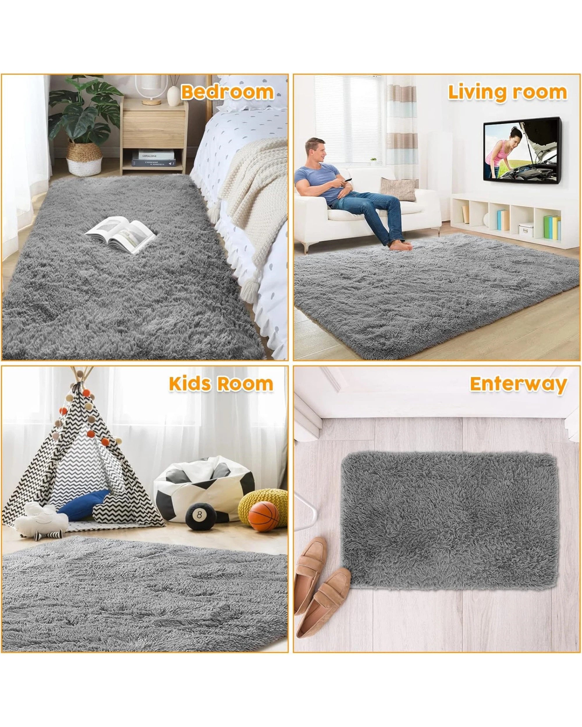 3 Advwin Soft Floor Rug Rugs Fluffy Area Carpet Shaggy Pads Non-slip, 3 of 4