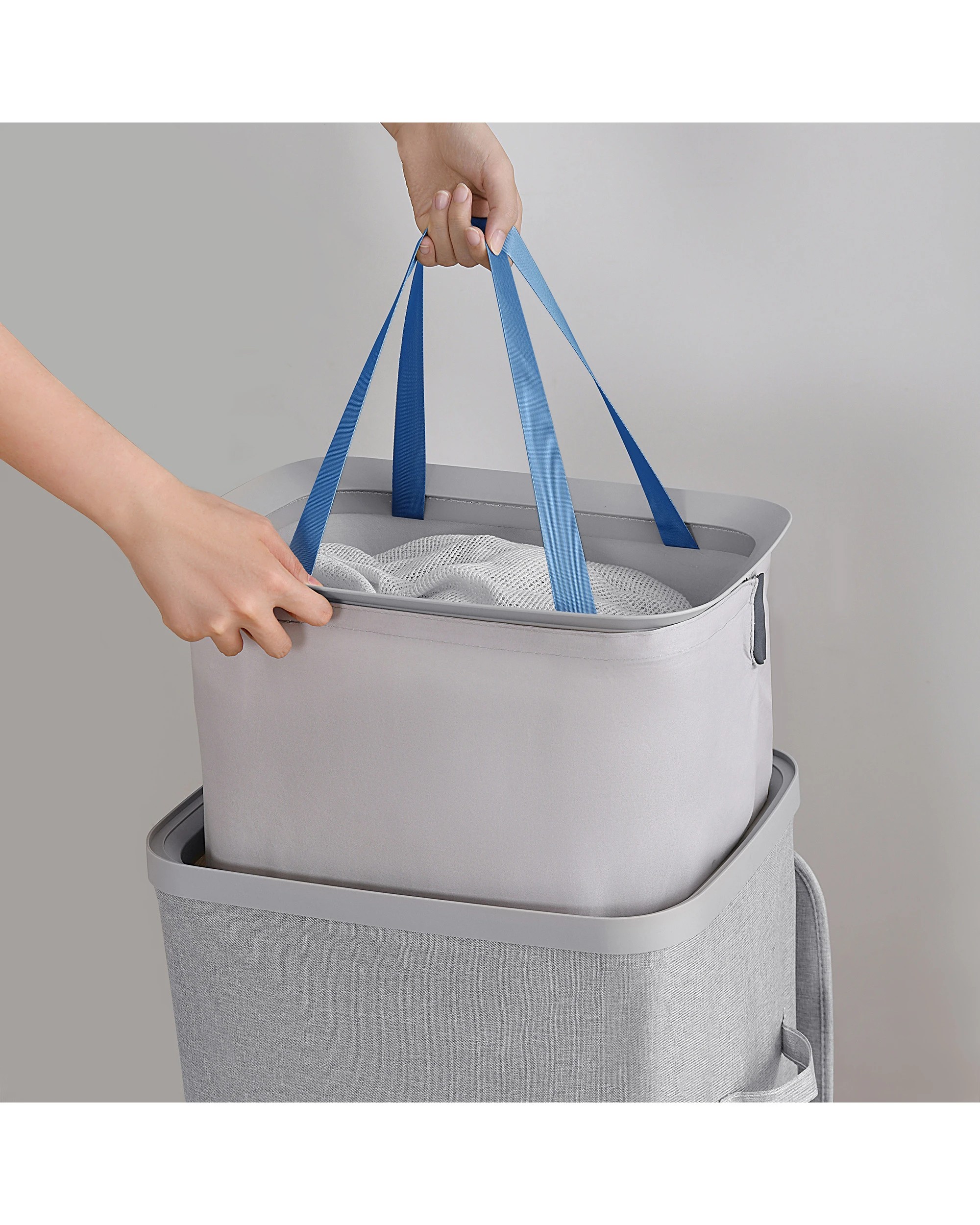 2 Sherwood Voyager Laundry Hamper 60L Faux Linen 42x32x67cm - Grey, 2 of 9