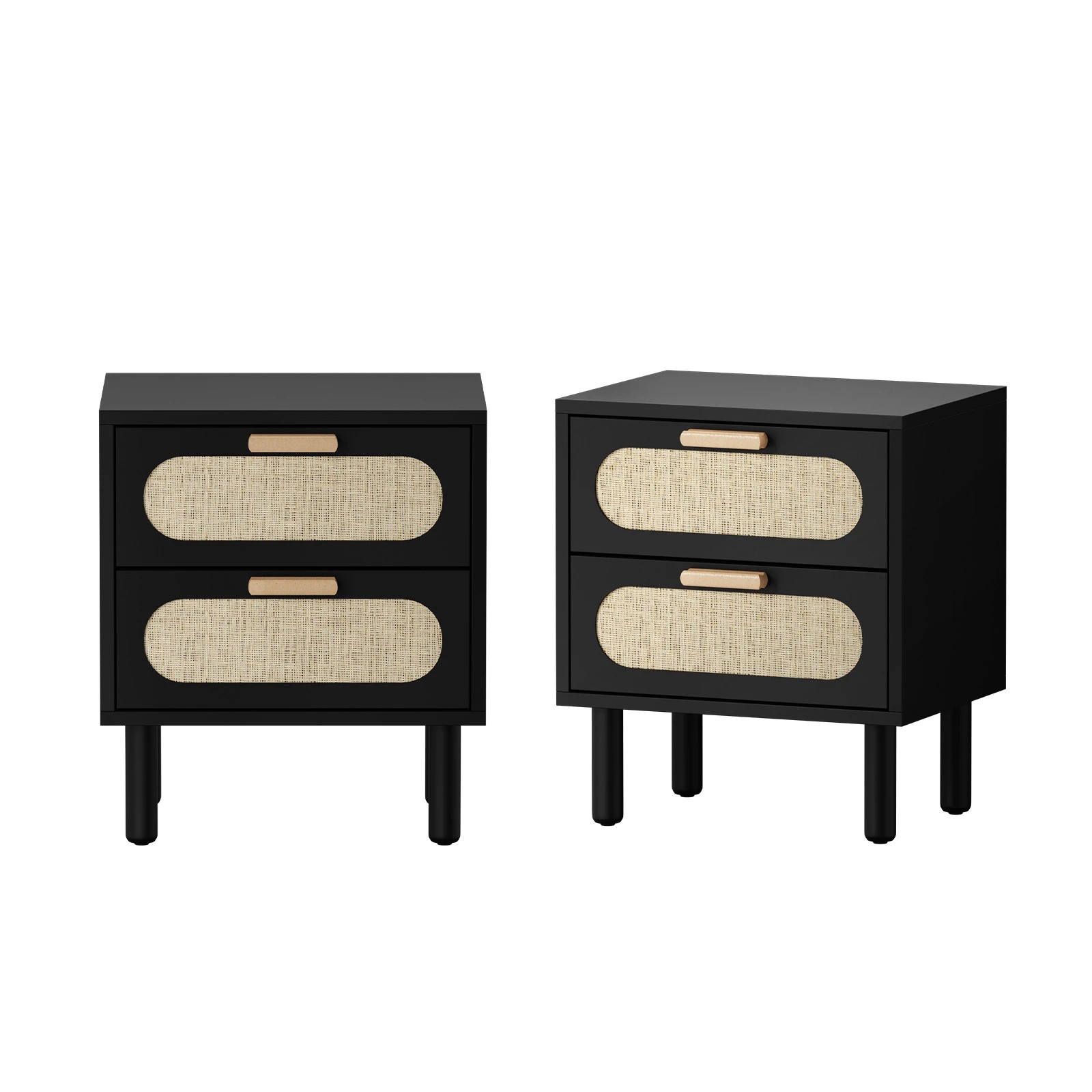 1 Oikiture 2x Bedside Table Drawers Side End Tables Storage Nightstand - Black, 1 of 9