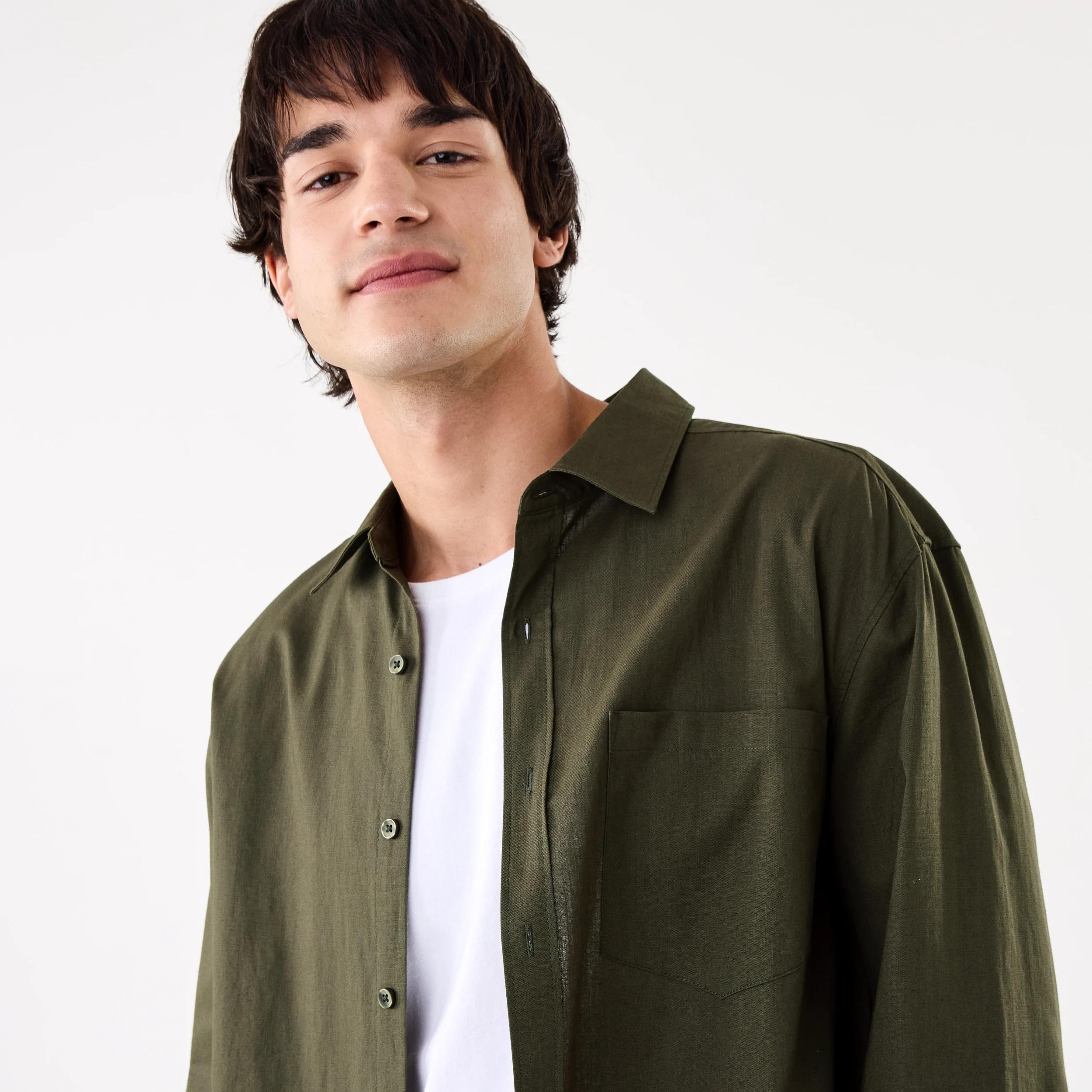 5 Long Sleeve Cotton Linen Shirt UNI KHAKI, 5 of 9