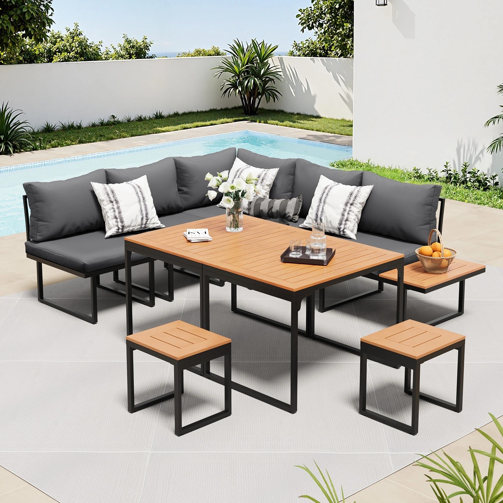 3 Livsip 7 Seater Outdoor Dining Set Sofa Lounge Setting Patio Table Stool - Multi, 3 of 8