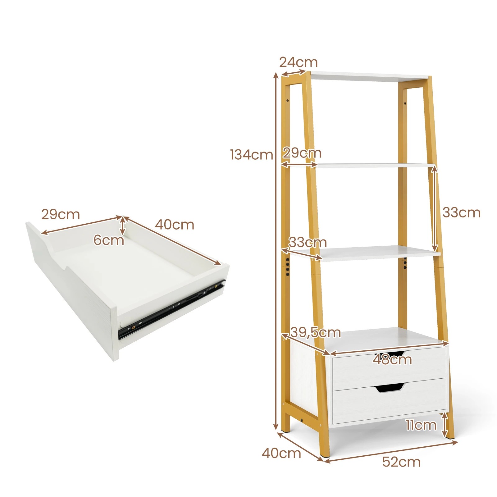 3 Costway Ladder Bookshelf w/Storage Shelf & Drawer Tall Display Rack Bookcase - White, 3 of 4