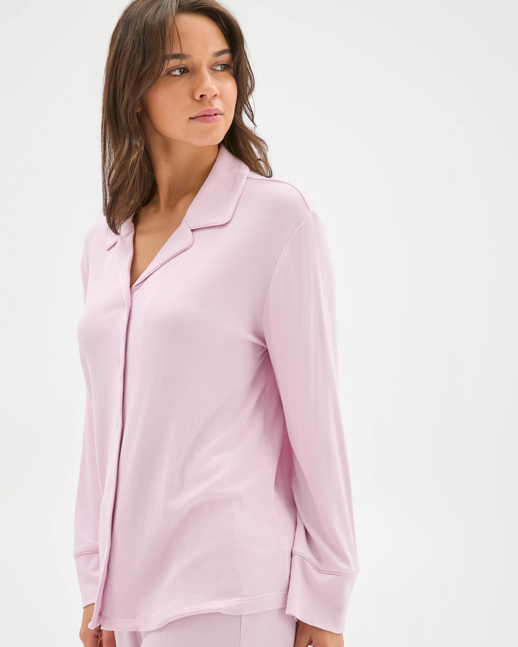 3 Target Woman Long Sleeve Rib Pyjama Shirt PINK, 3 of 5