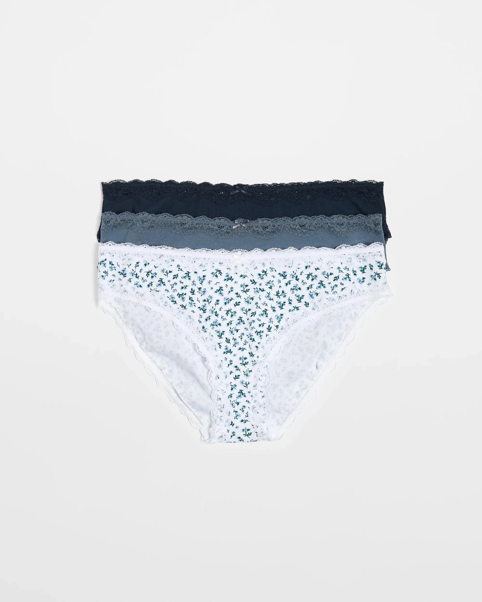 1 Target Womens Australian Cotton & Lace Bikini Briefs 3 Pack BLUE DITSY FLORAL/BLUE/NAVY, 1 of 4