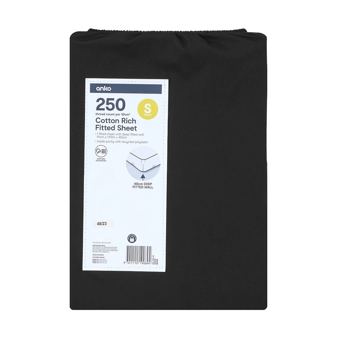 4 250 Thread Count Cotton Rich Fitted Sheet - Single Bed, Black, 4 of 4