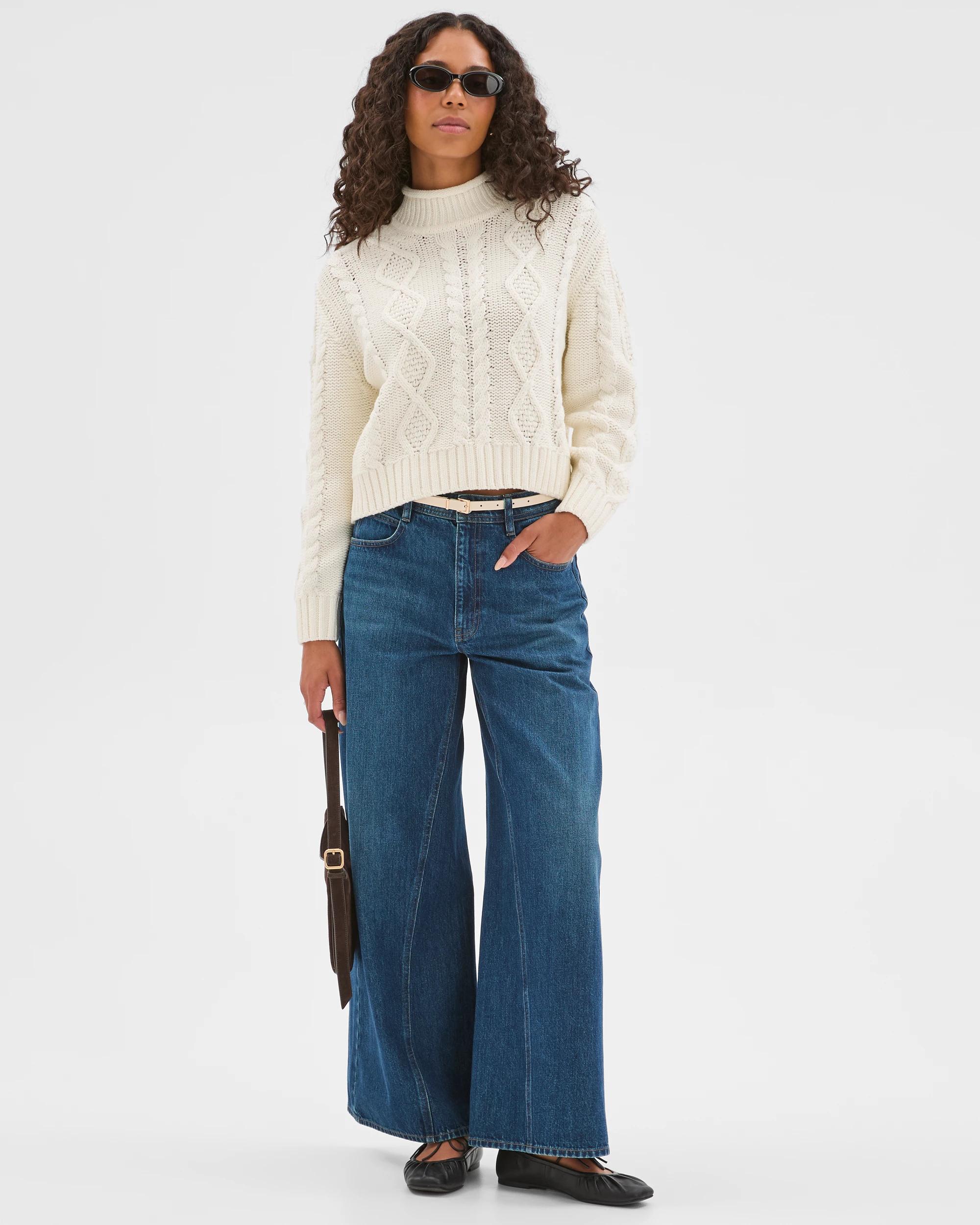 3 Target Woman Australian Cotton Blend Roll Neck Cable Knit Jumper CLOUD DANCER, 3 of 7