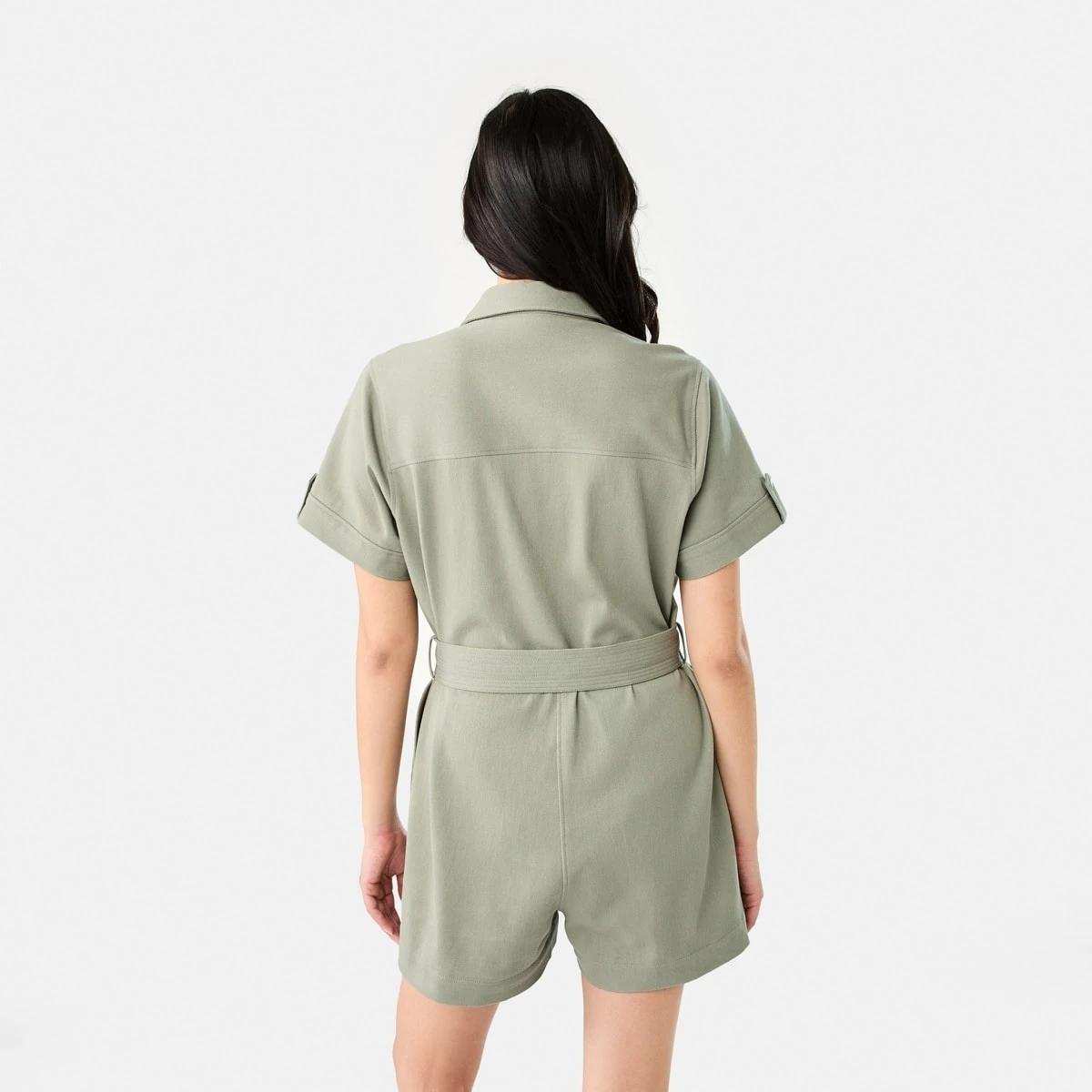 4 Short Sleeve Belted Playsuit LIGHT KHAKI, 4 of 10