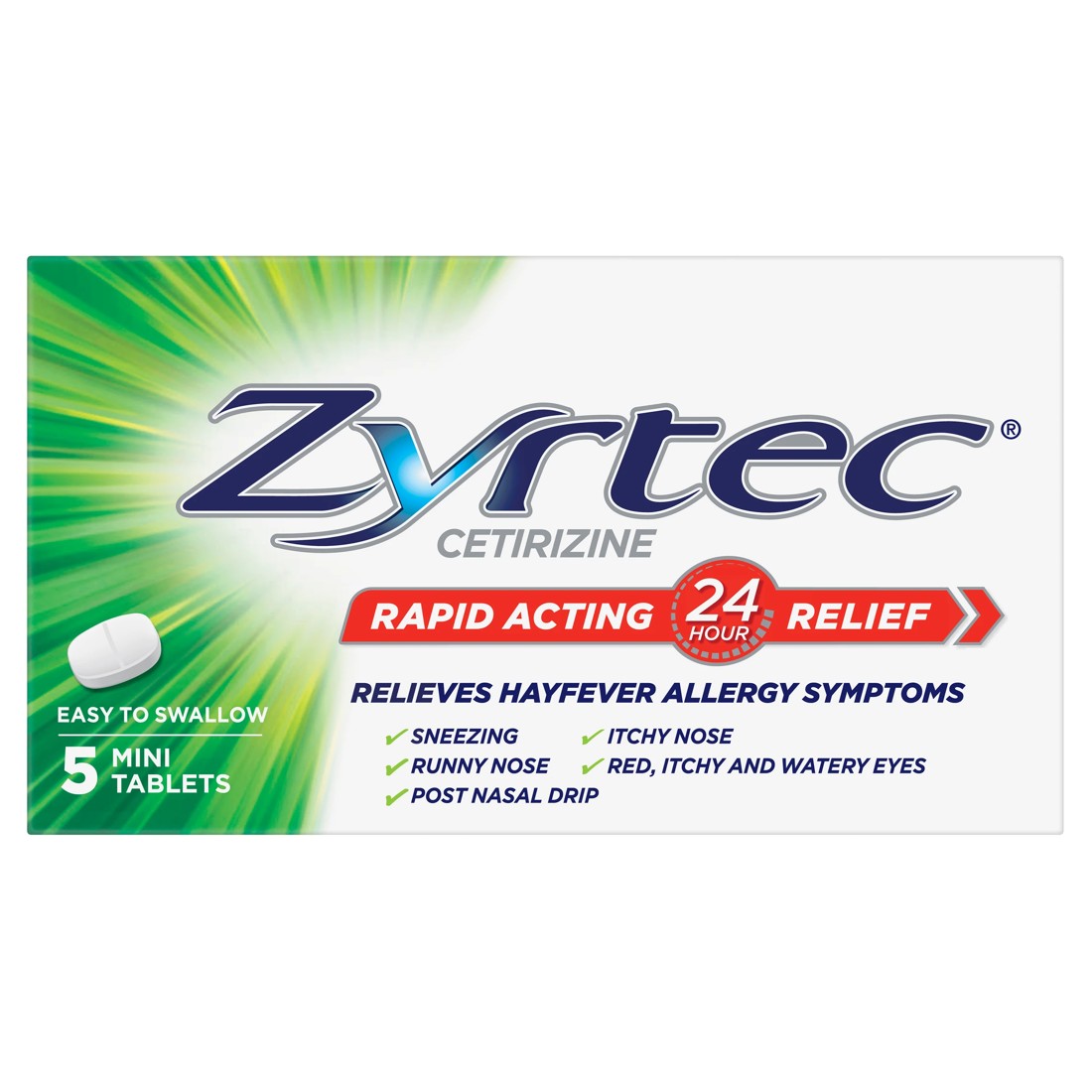 2 5 Pack Zyrtec Rapid Acting Hayfever Allergy Relief Antihistamine Mini Tablets, 2 of 3