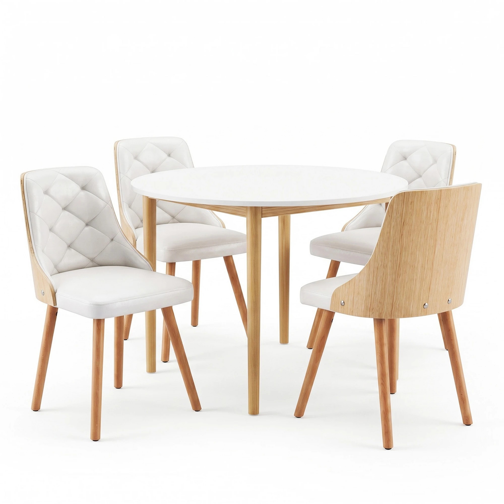 1 Artiss Dining Table and Chairs Set 5PCS Round 4 PU Leather Seater Dining Set - White, 1 of 8