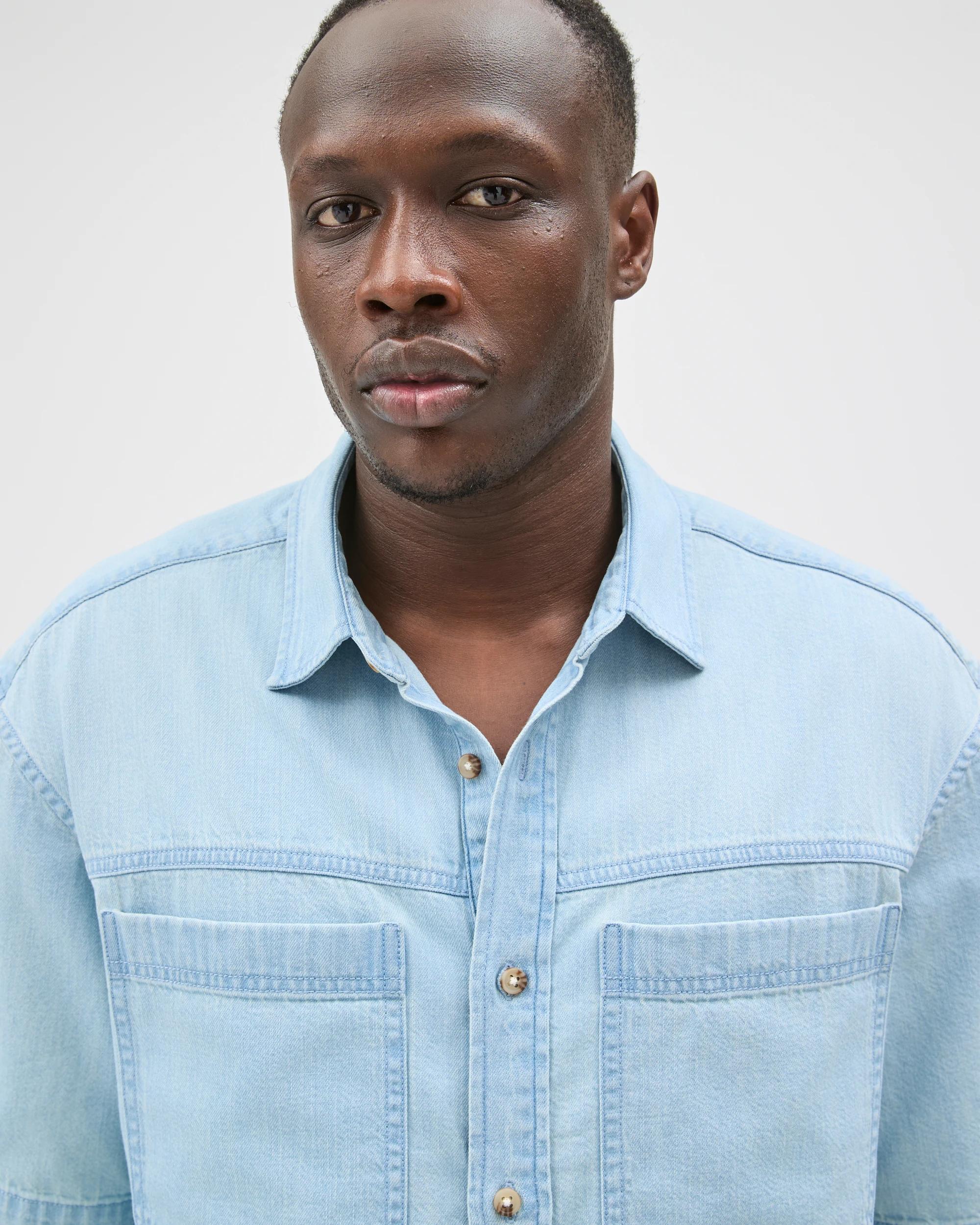 5 Commons Plain Boxy Fit Denim Shirt MID BLUE, 5 of 7