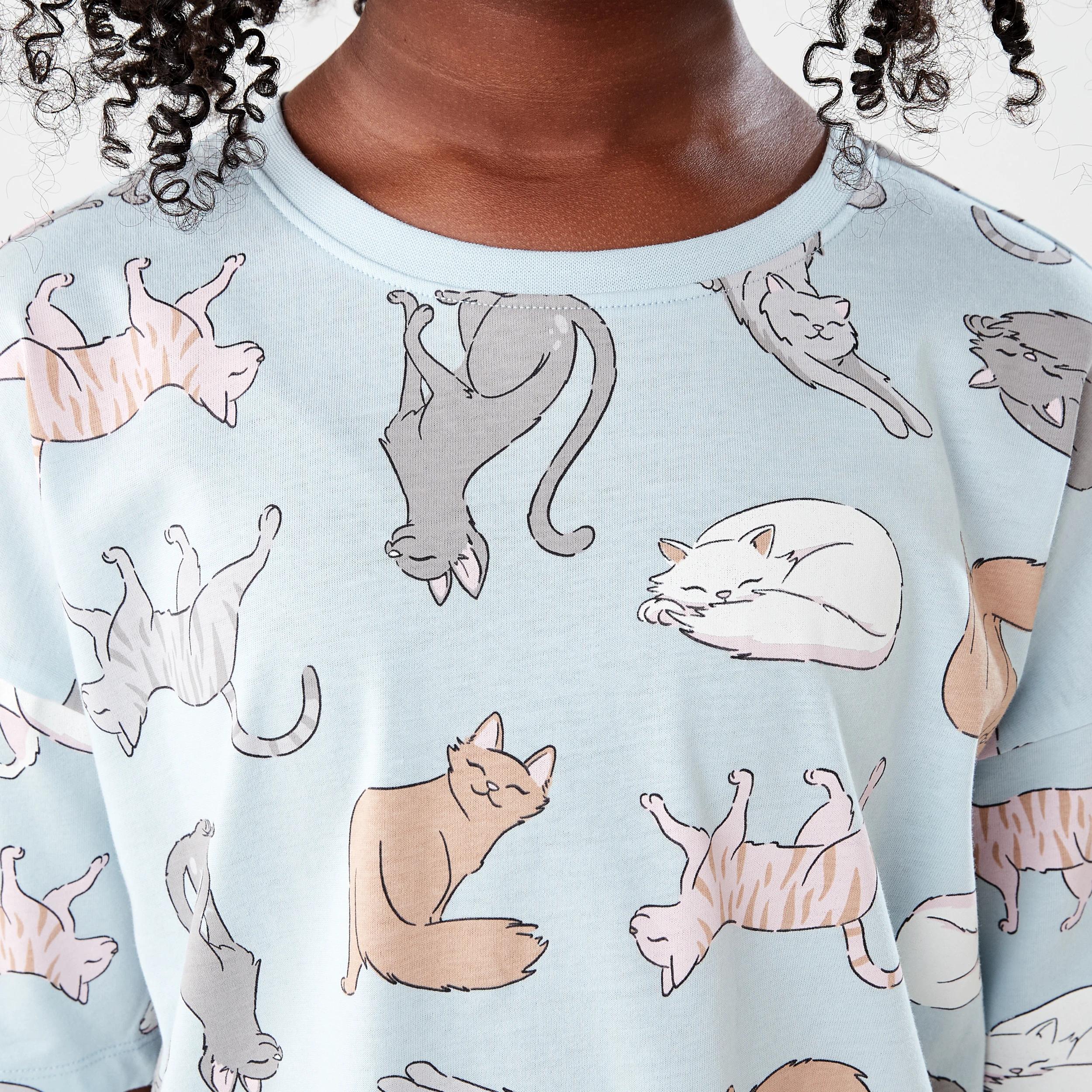 4 Short Sleeve Top Jersey Pyjama Set BLUE CATS, 4 of 7