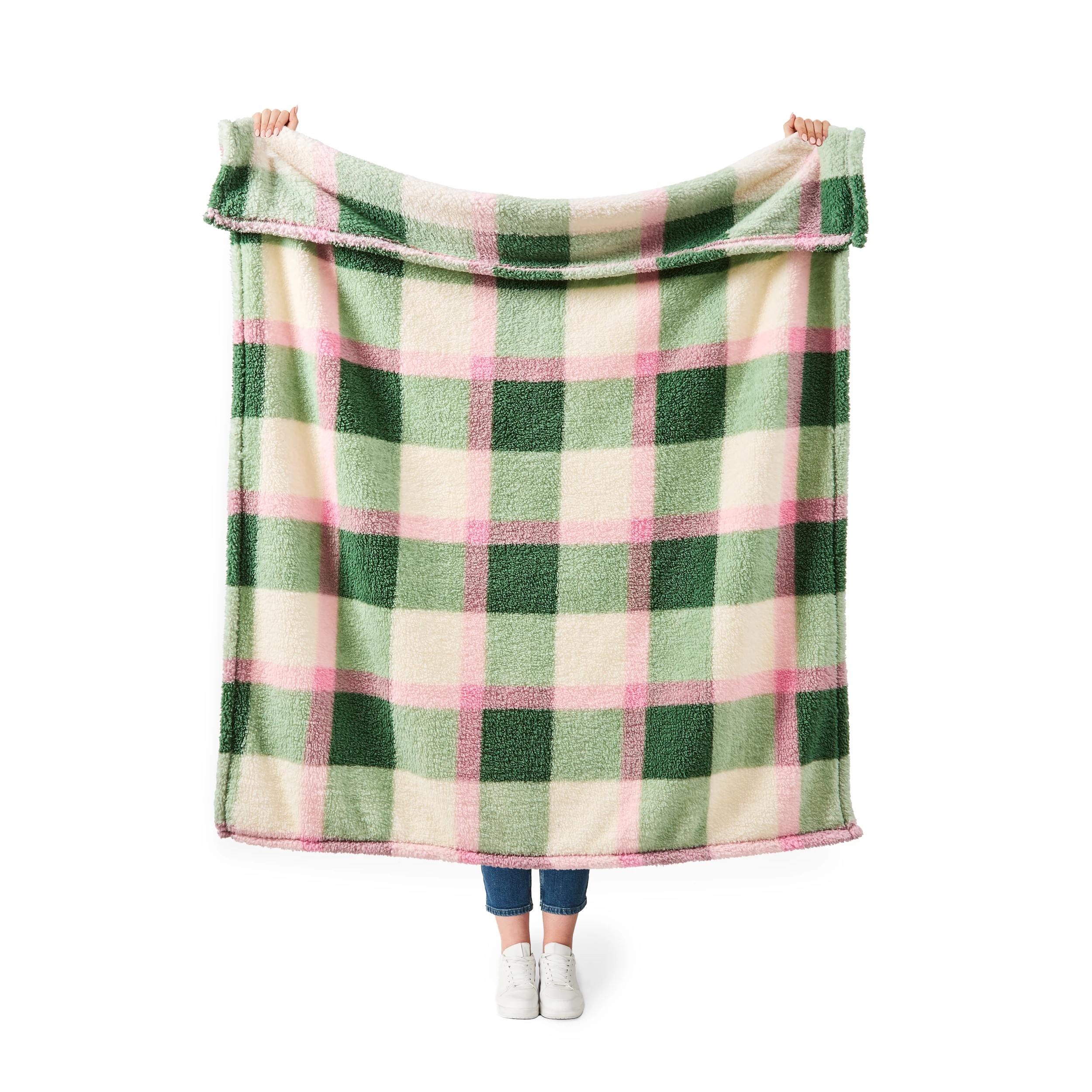 2 Check Teddy Fleece Throw - Pink and Green, 2 of 6