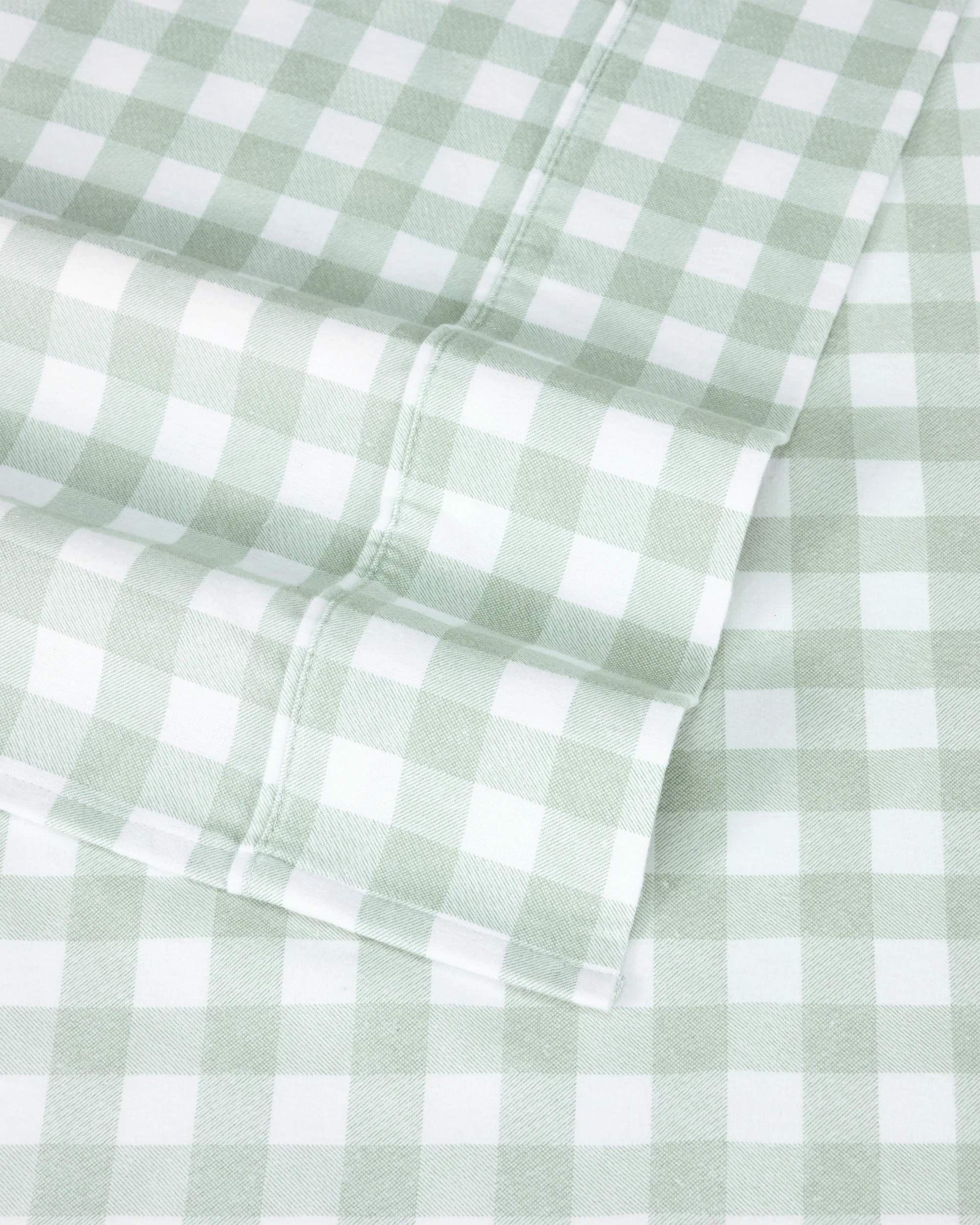 4 Gingham Cotton Flannelette Sheet Set - Single Bed, Sage, 4 of 7