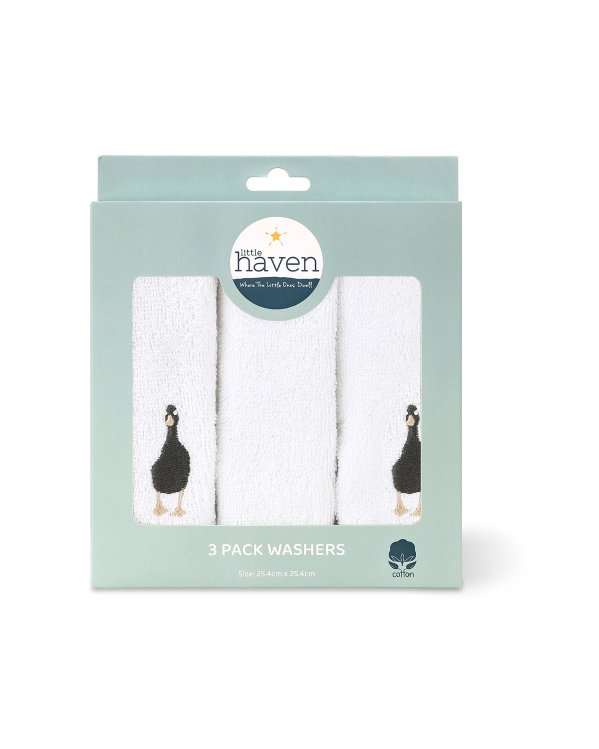 1 Little Haven 3pc Cotton Hooded Washers Goose Soft Terry Baby Washcloths - White, 1 of 3
