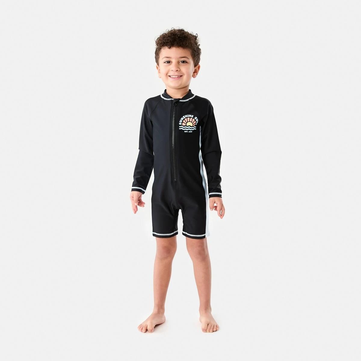 7 Long Sleeve Colour Block Swimsuit SUNSHINE SURF BLACK, 7 of 8