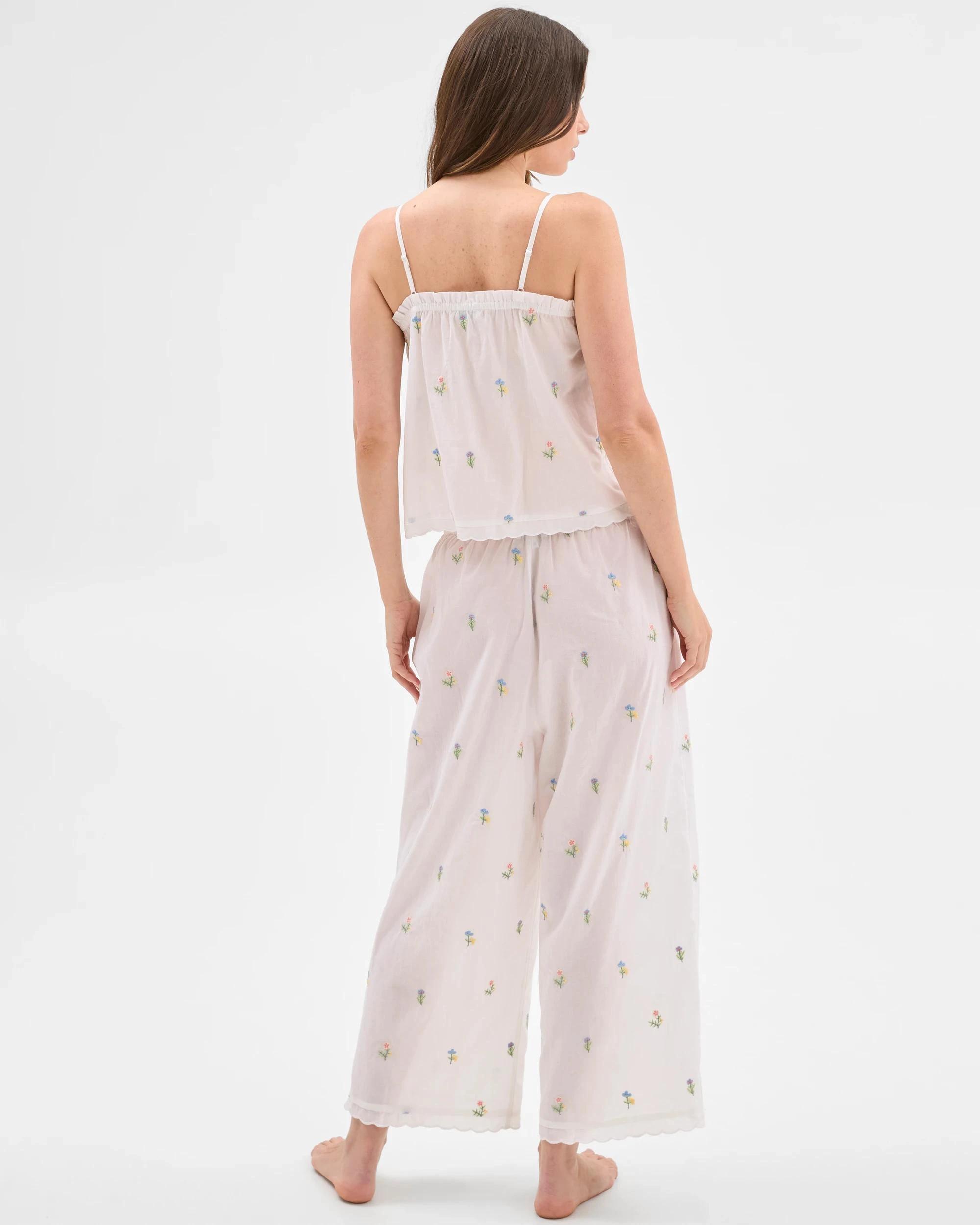 7 Target Woman Womens Australian Cotton Embroidered Cami Long Pyjama Set WHITE, 7 of 7