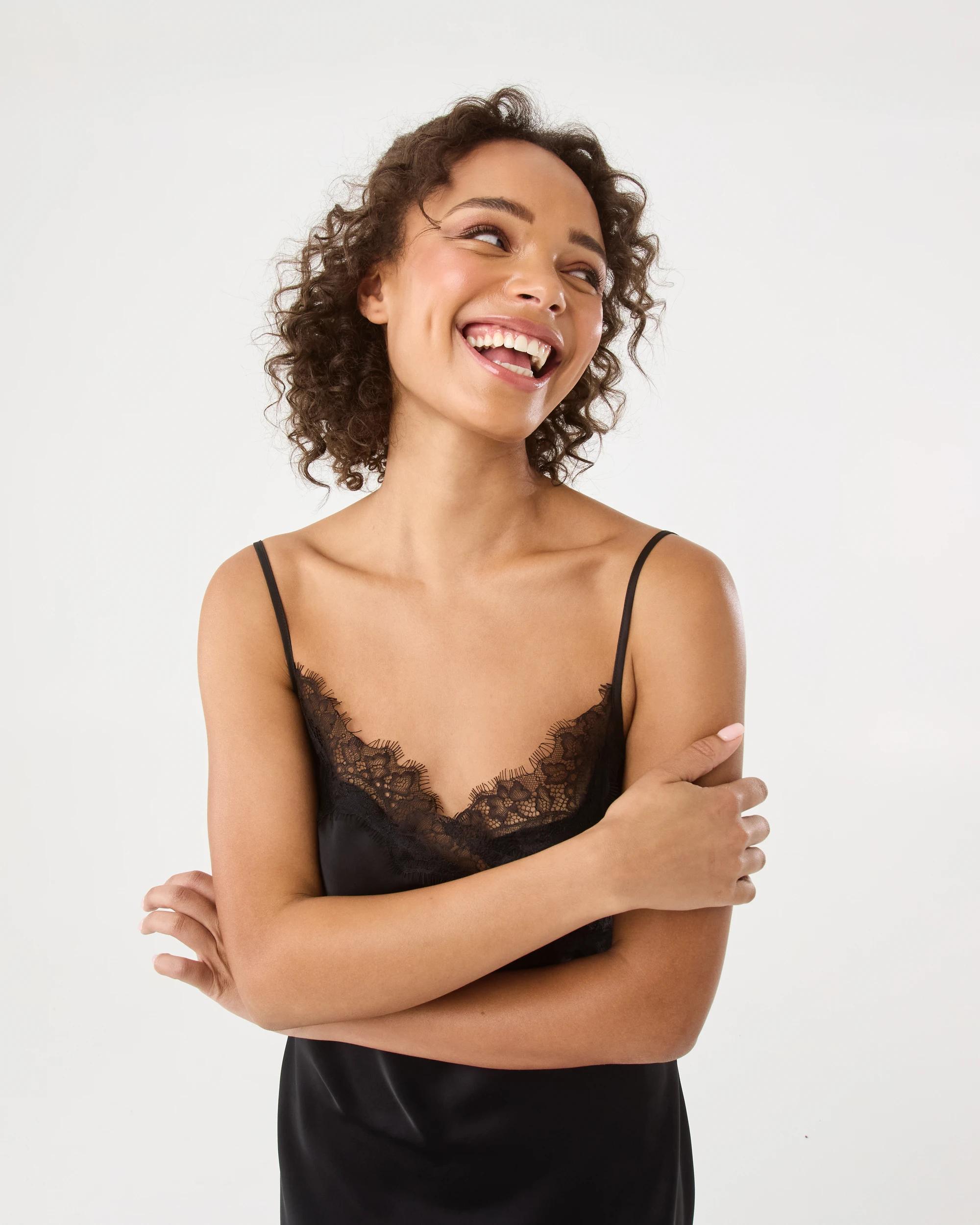 7 Sleeveless Satin Lace Mini Dress Black, 7 of 9