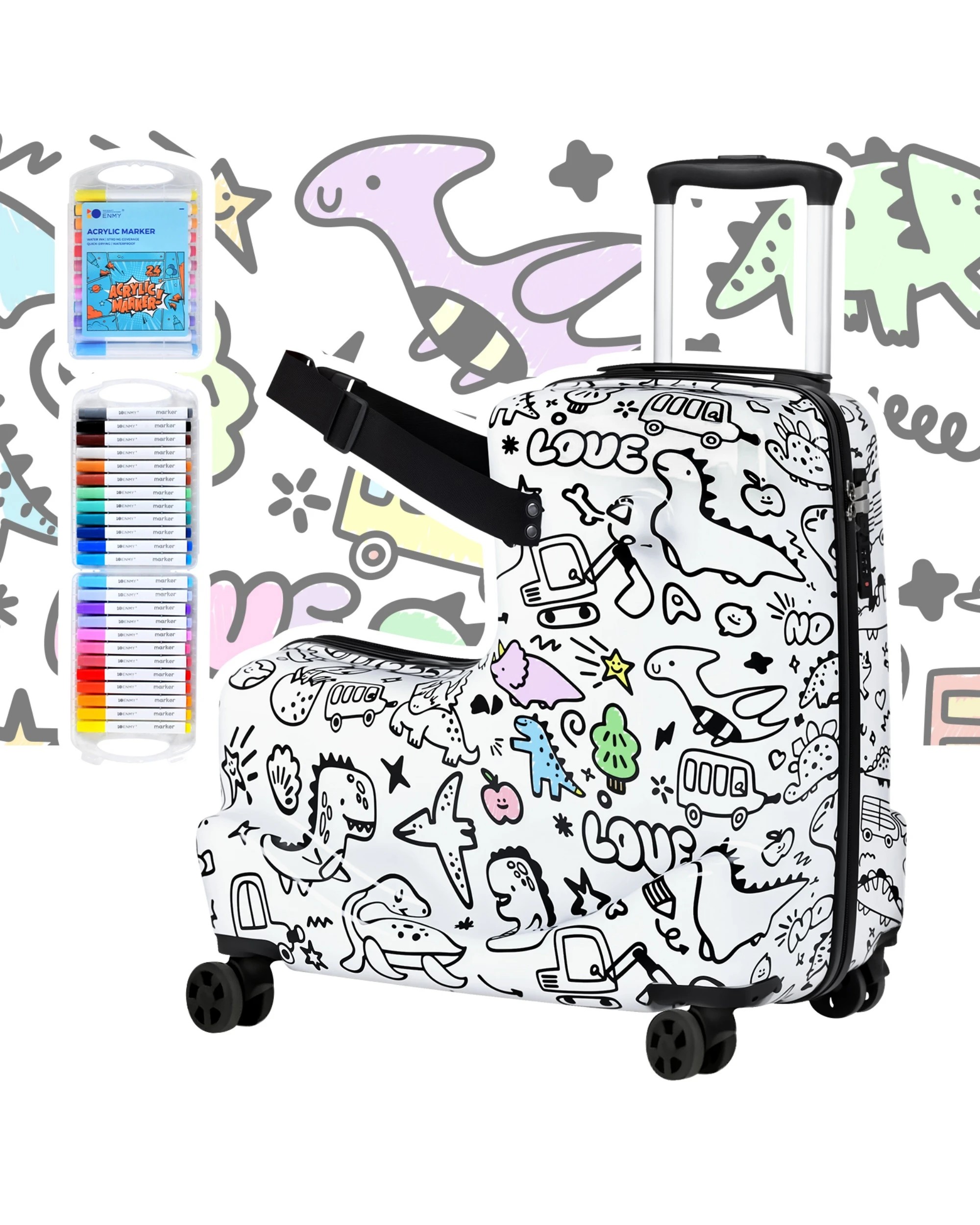 4 Advwin Kids Ride On Luggage for Toddler Travel Checked Suitcase - White, 4 of 10
