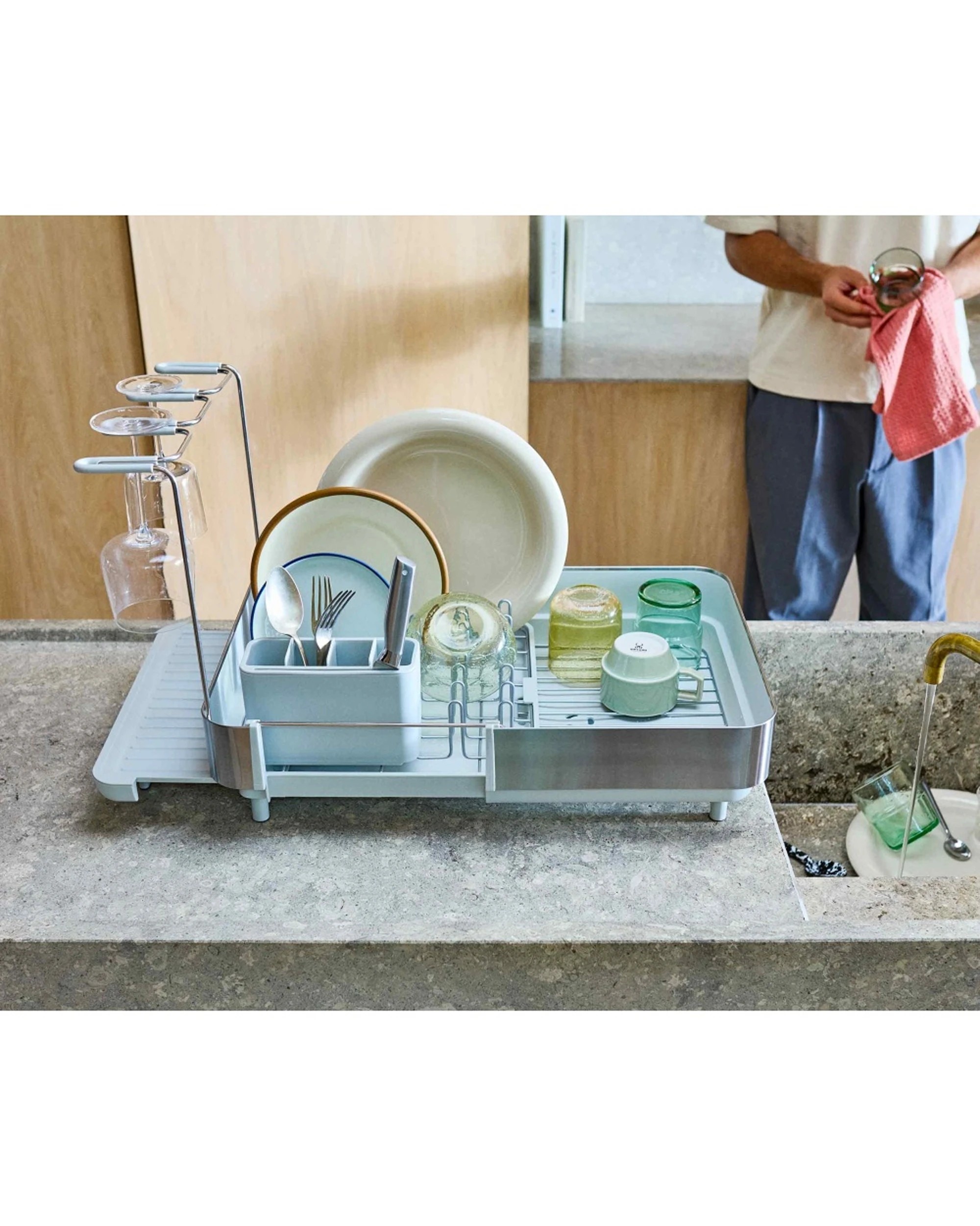 2 Joseph Joseph Extend Steel Plus Kitchen Dish Drying Rack Light Stone - Natural, 2 of 4