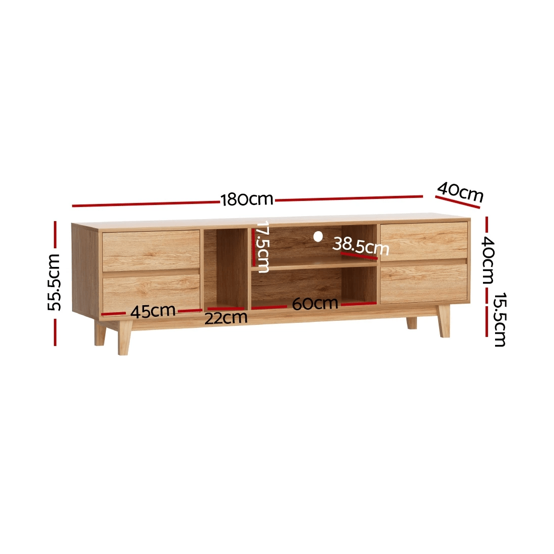 3 Artiss Asa Entertainment Unit Stand TV Cabinet Storage Drawer 180cm - Brown, 3 of 8