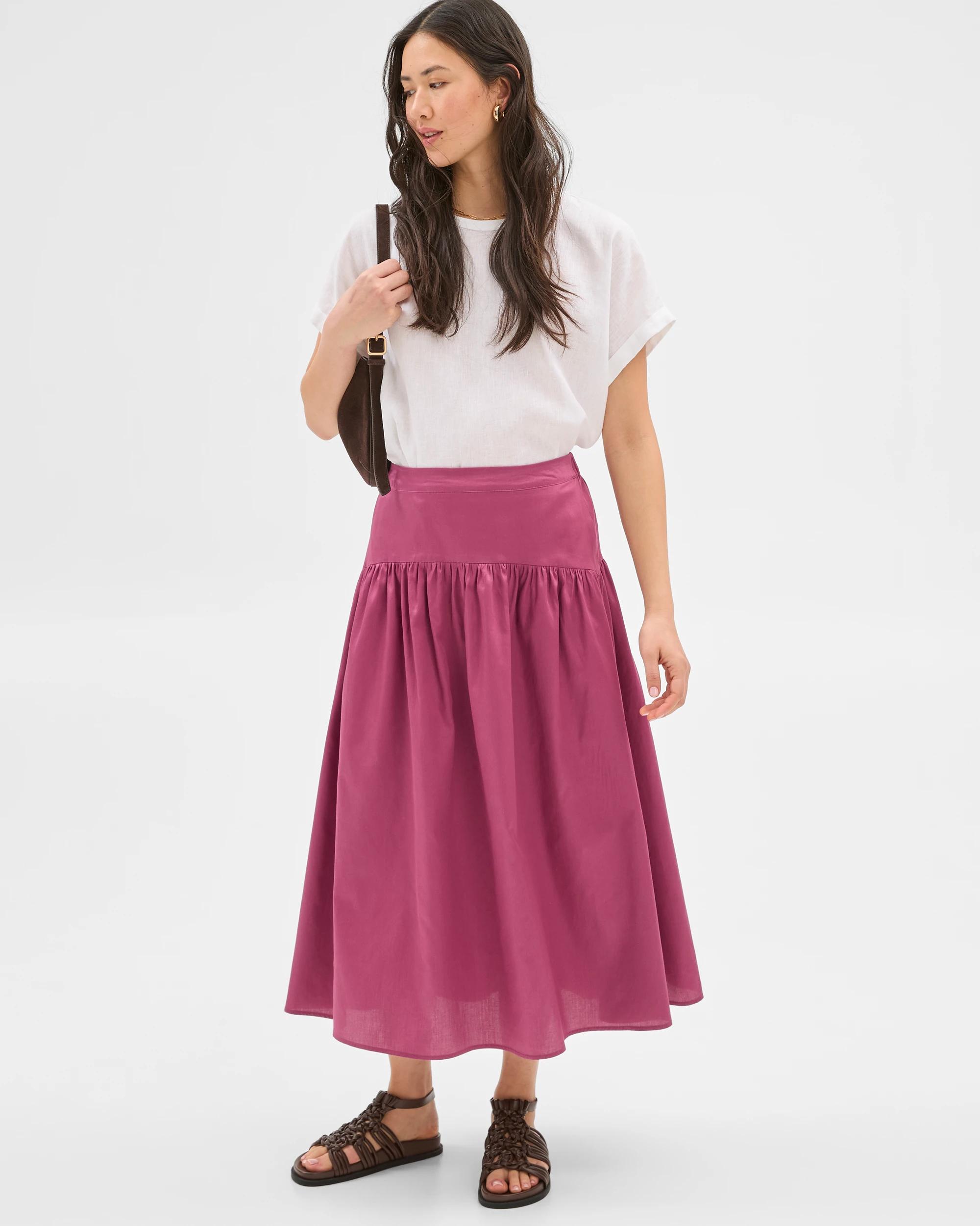 1 Target Australian Cotton Yoke Detail Midi Skirt BERRY, 1 of 8