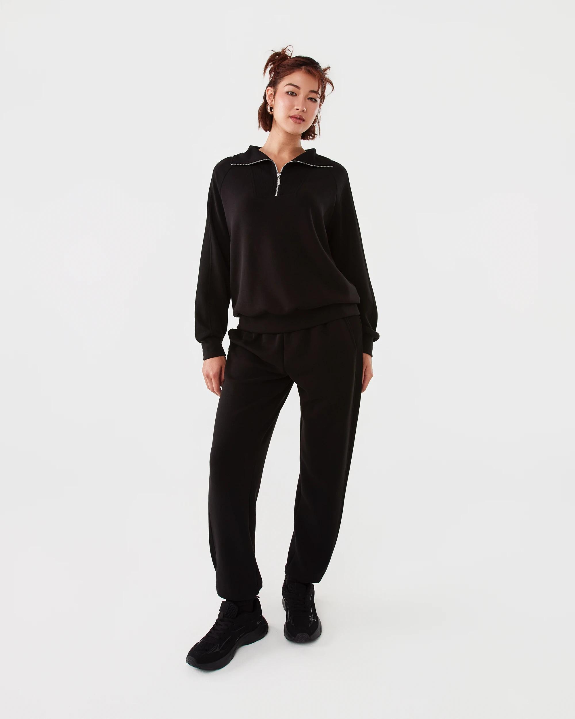 2 Active Womens Soft Modal Ribbed Panel Trackpants Black, 2 of 6