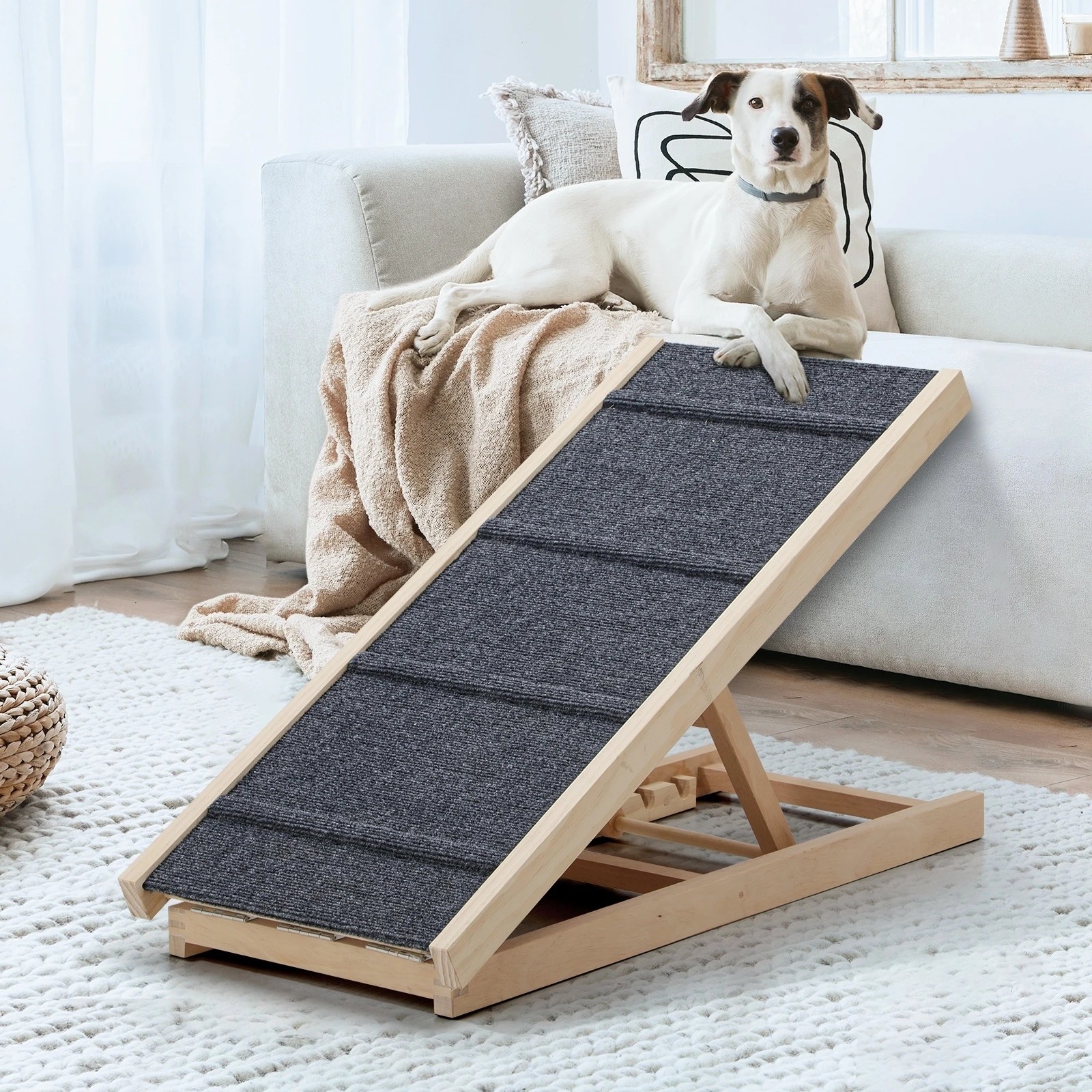 2 Alopet Dog Pet Ramp Adjustable Height Stairs Bed Sofa Car Foldable 100cm - Natural, 2 of 10