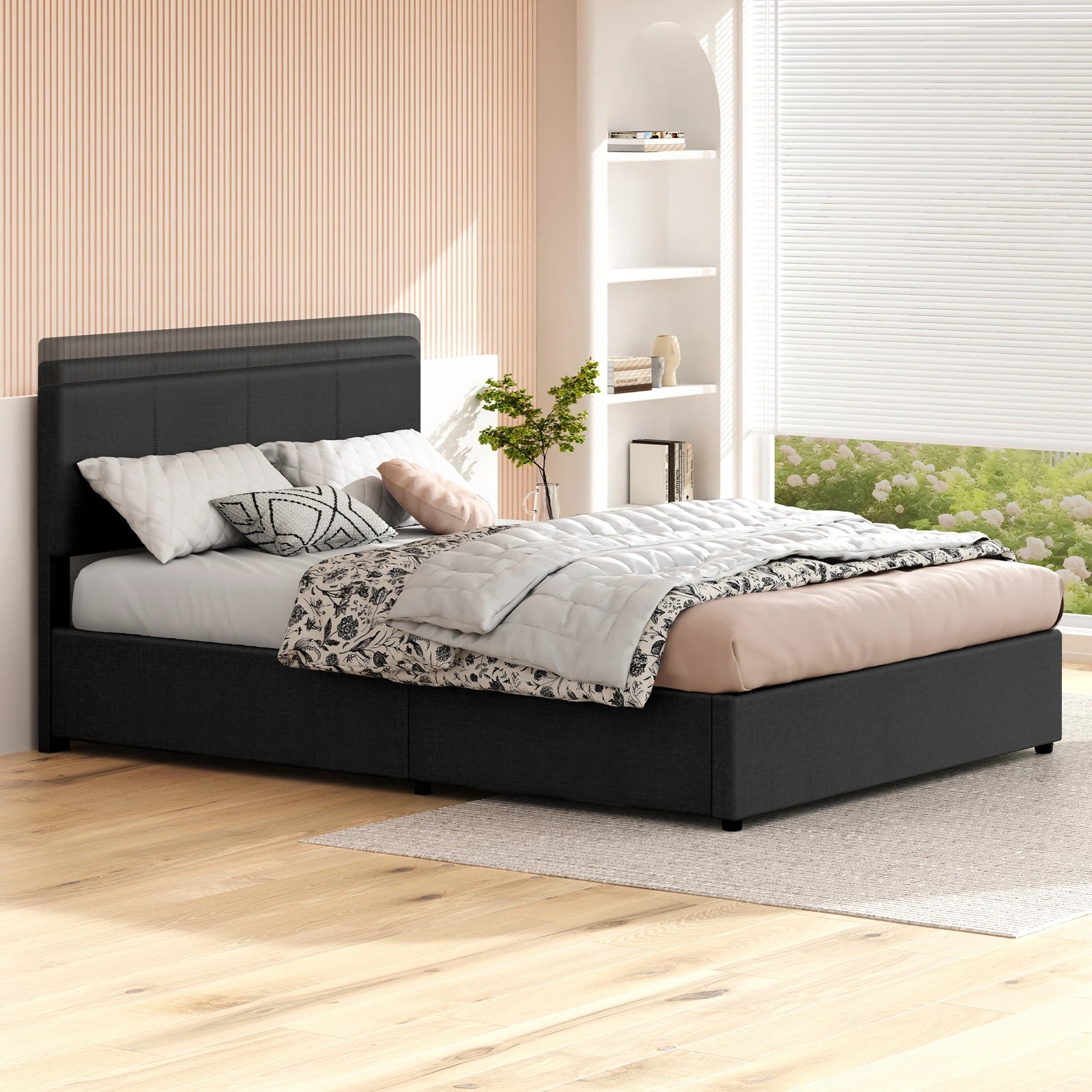 6 Alfordson Bed Frame Double Gas Lift Storage Adjustable Headboard Luria - Charcoal, 6 of 10